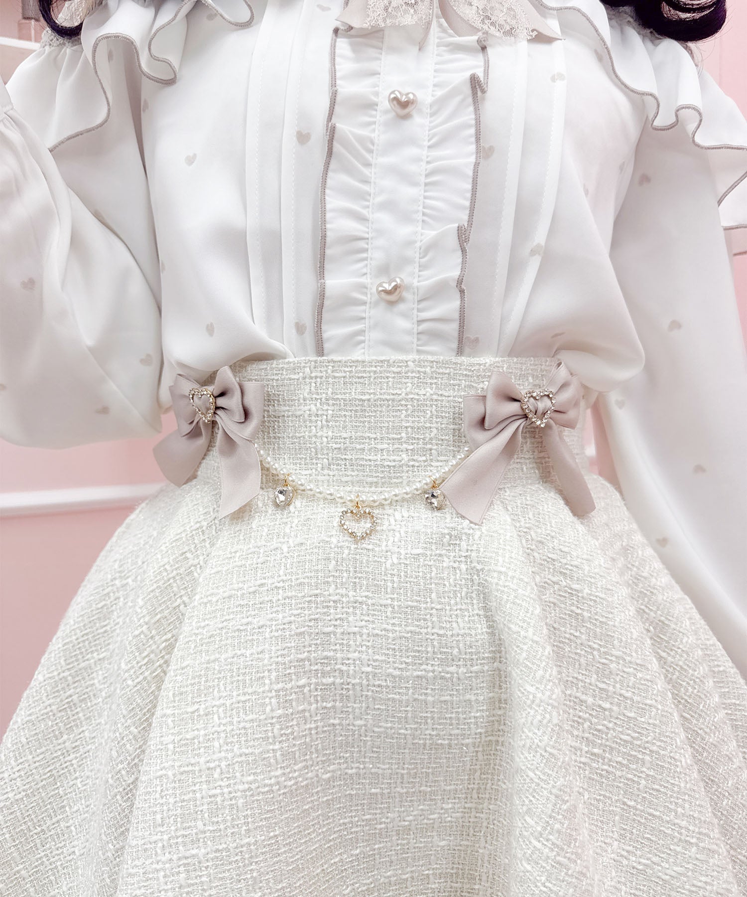 ROJITA ROJITA Double Flare Skirt with Brooch Chain