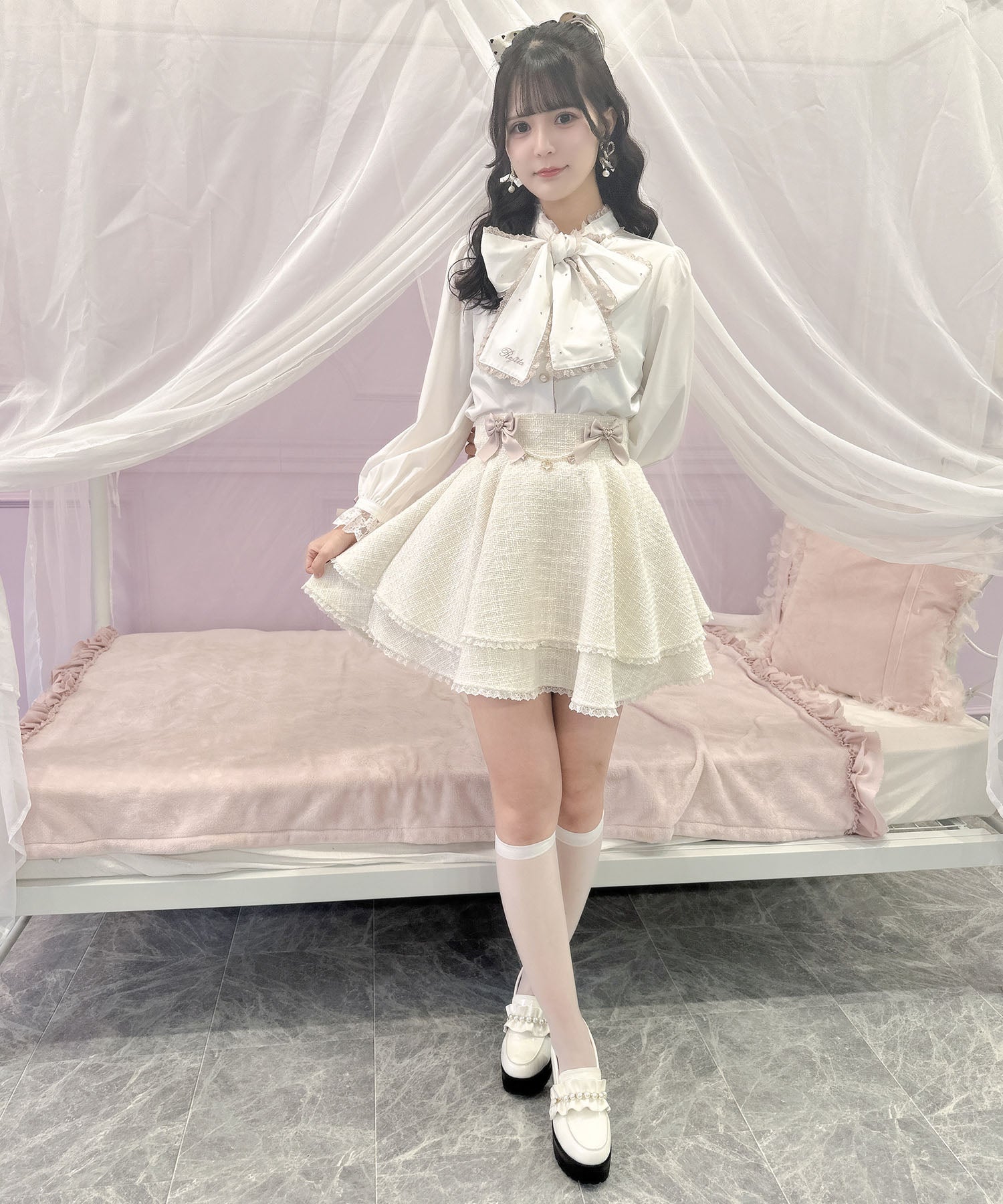 ROJITA ROJITA Double Flare Skirt with Brooch Chain