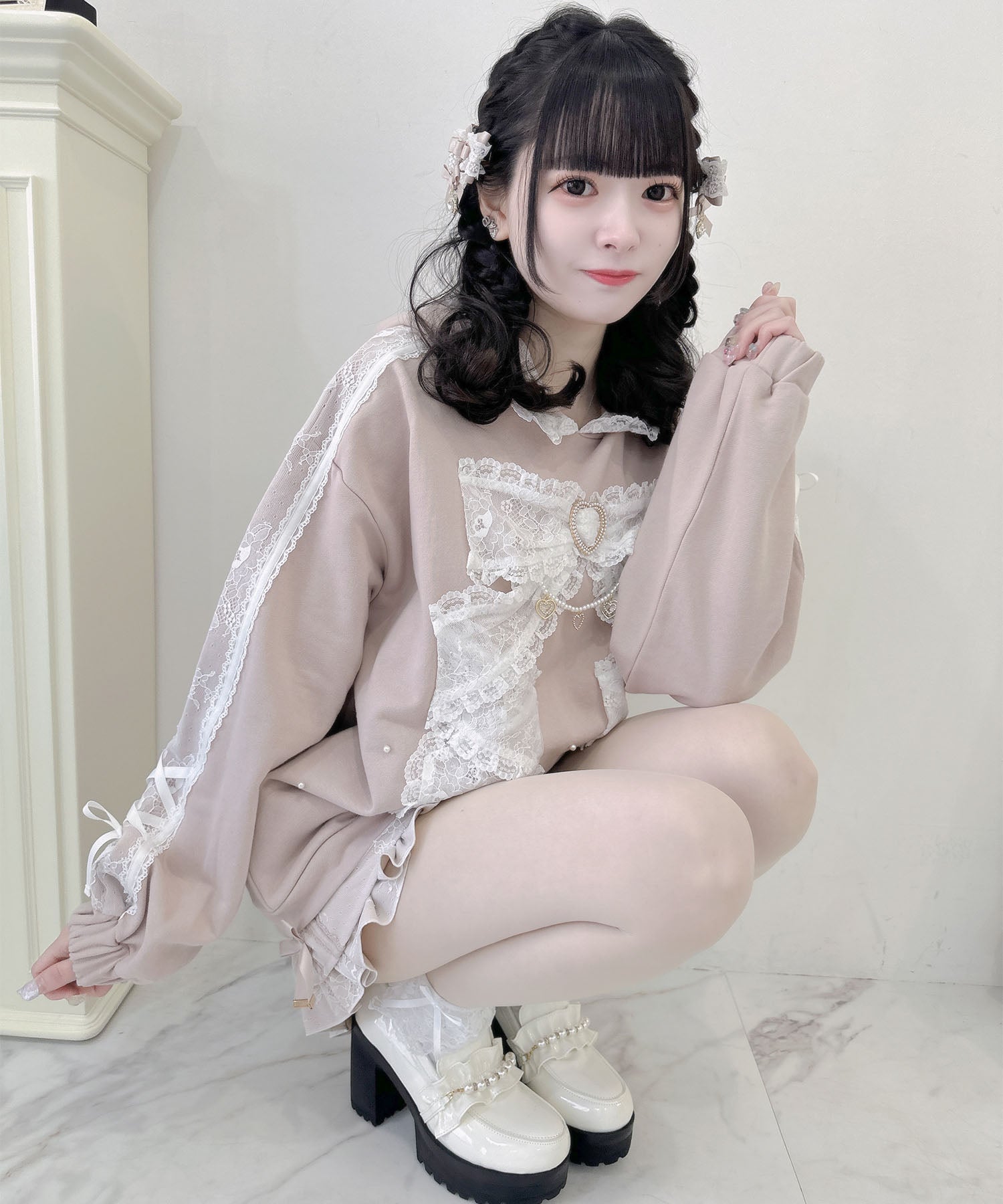 ROJITA ROJITA Ribbon Design Back Fabric Sweat Mini Dress