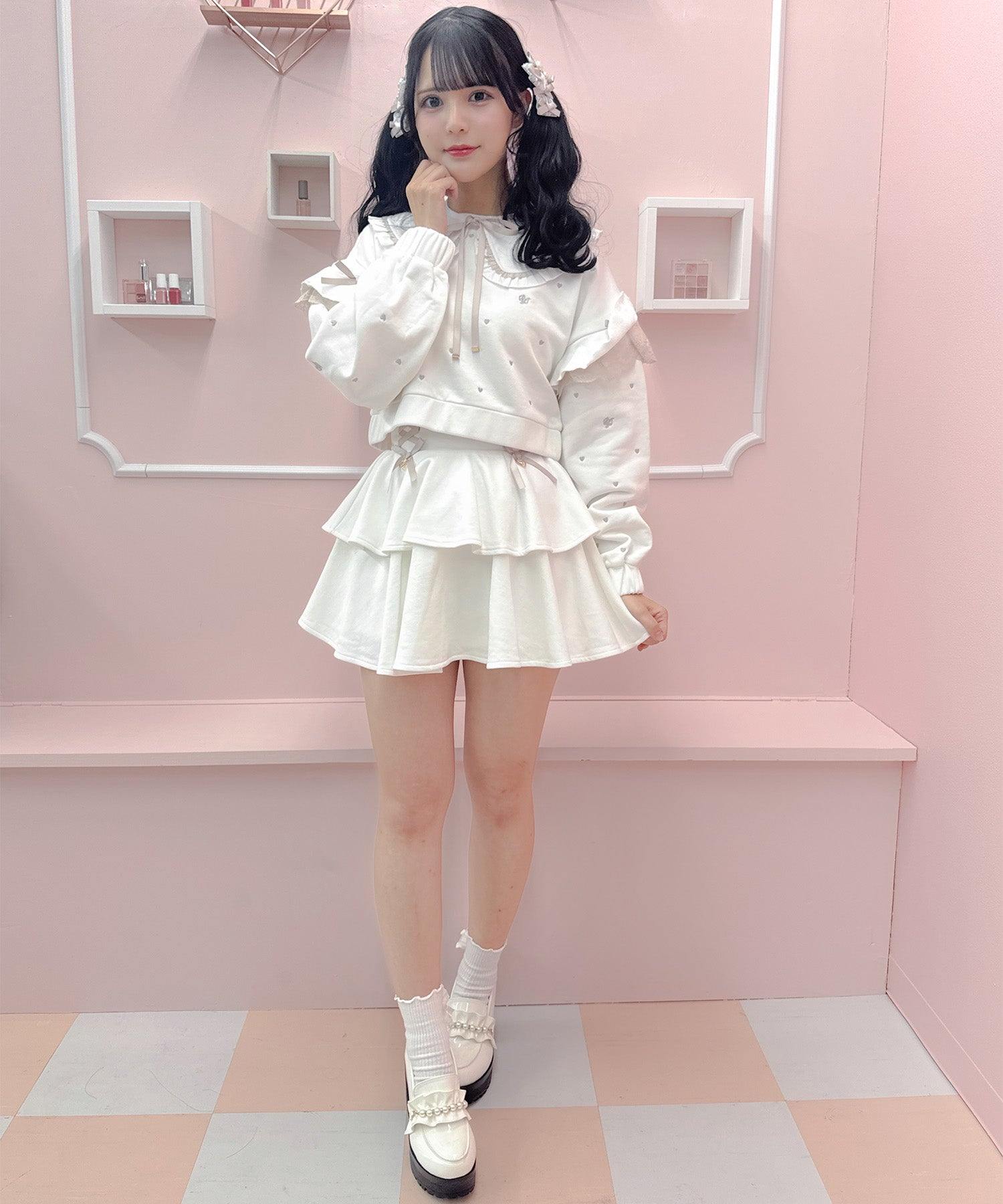 ROJITA ROJITA 裏毛層次蕾絲綁帶裙