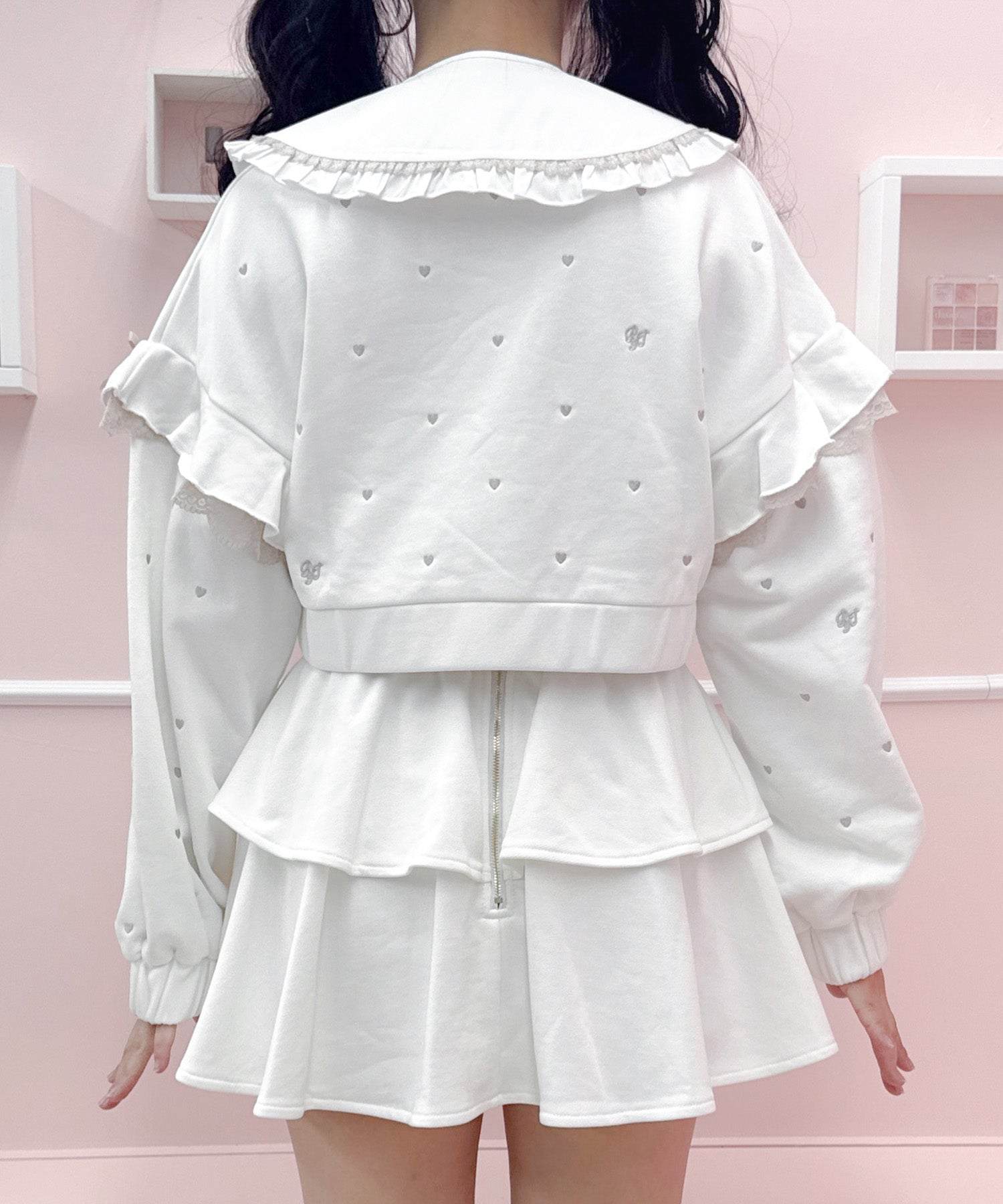 ROJITA ROJITA 裏毛層次蕾絲綁帶裙