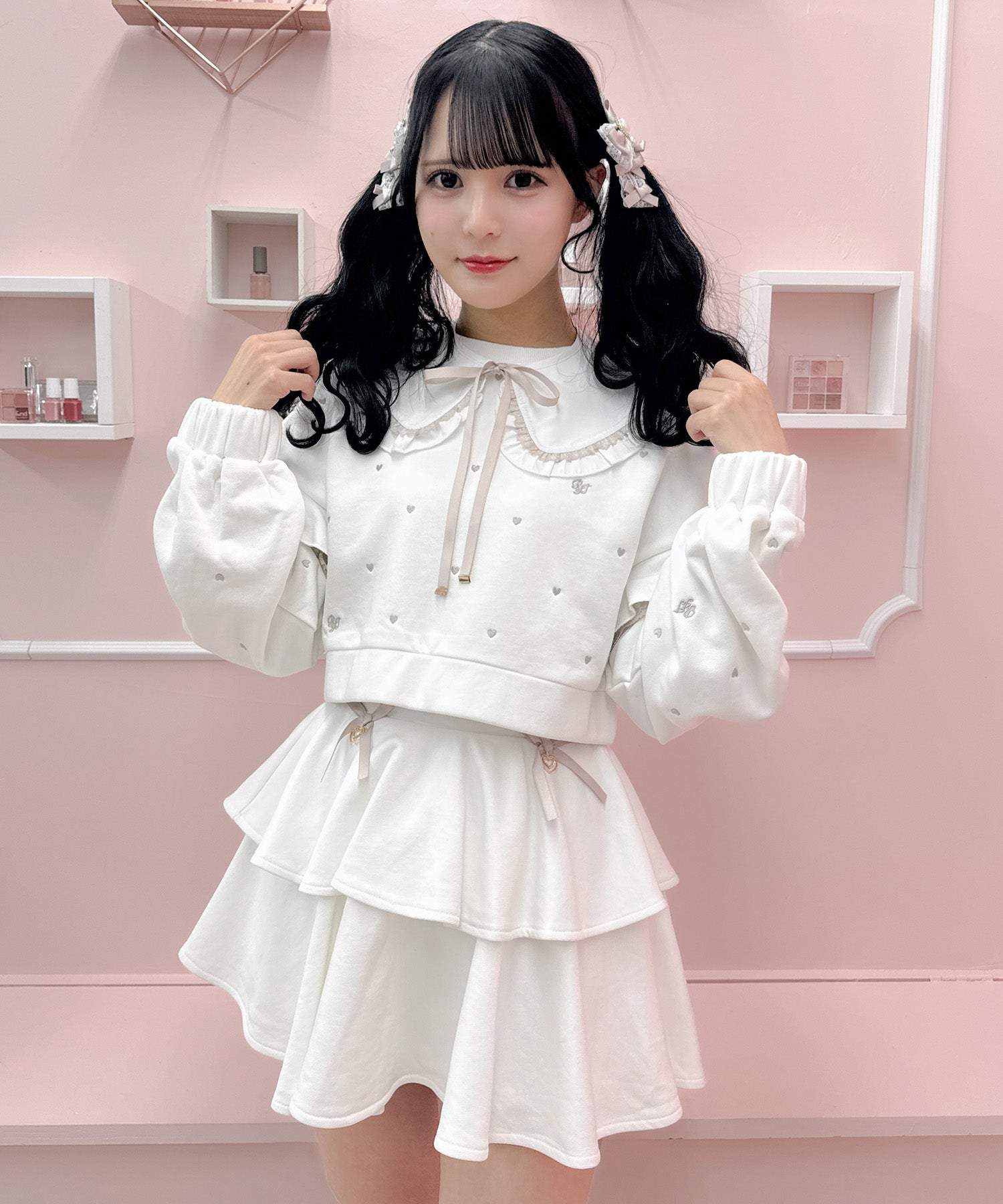 ROJITA ROJITA 裏毛層次蕾絲綁帶裙