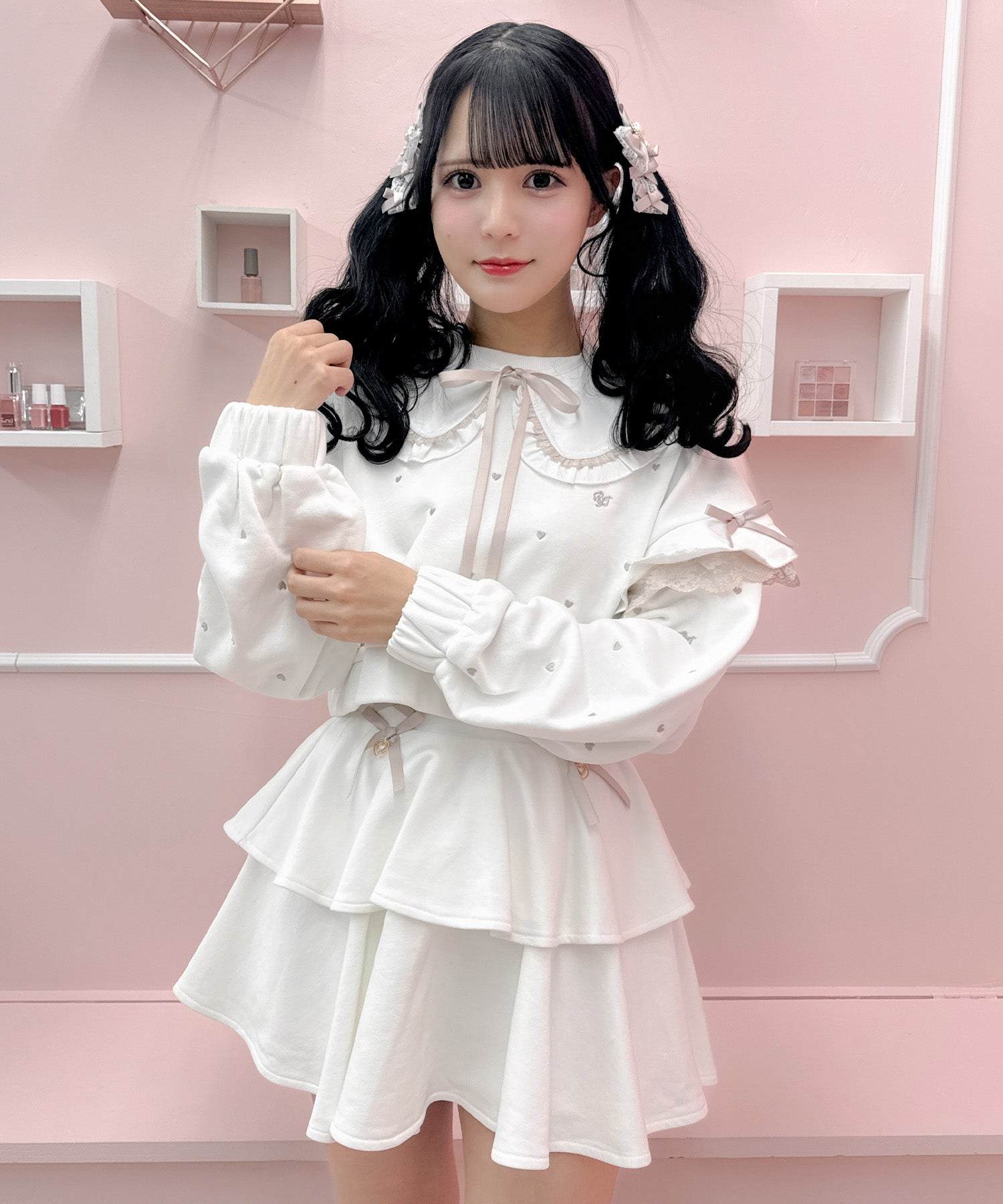 ROJITA ROJITA 裏毛層次蕾絲綁帶裙