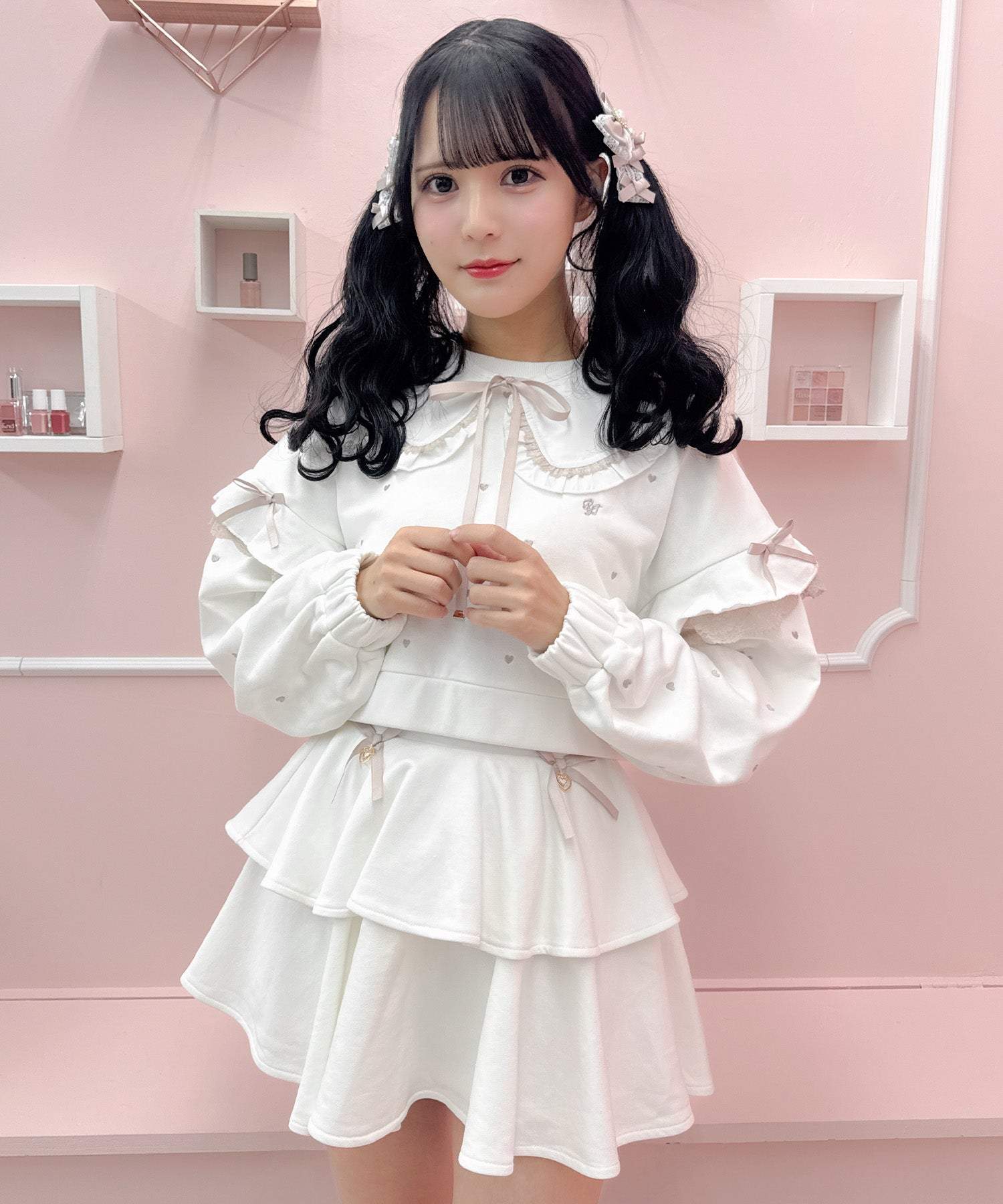 ROJITA ROJITA 裏毛層次蕾絲綁帶裙