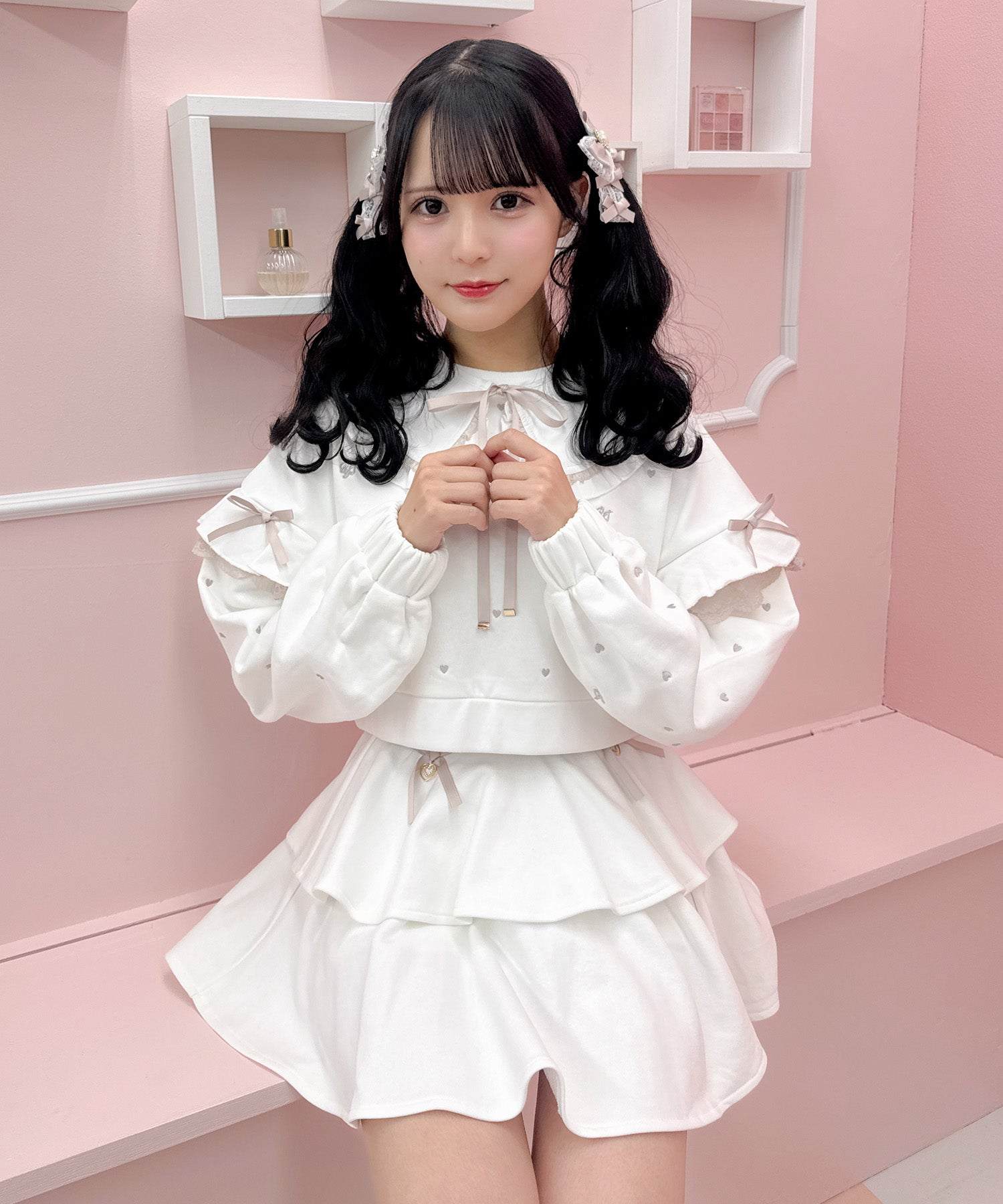 ROJITA ROJITA 裏毛層次蕾絲綁帶裙