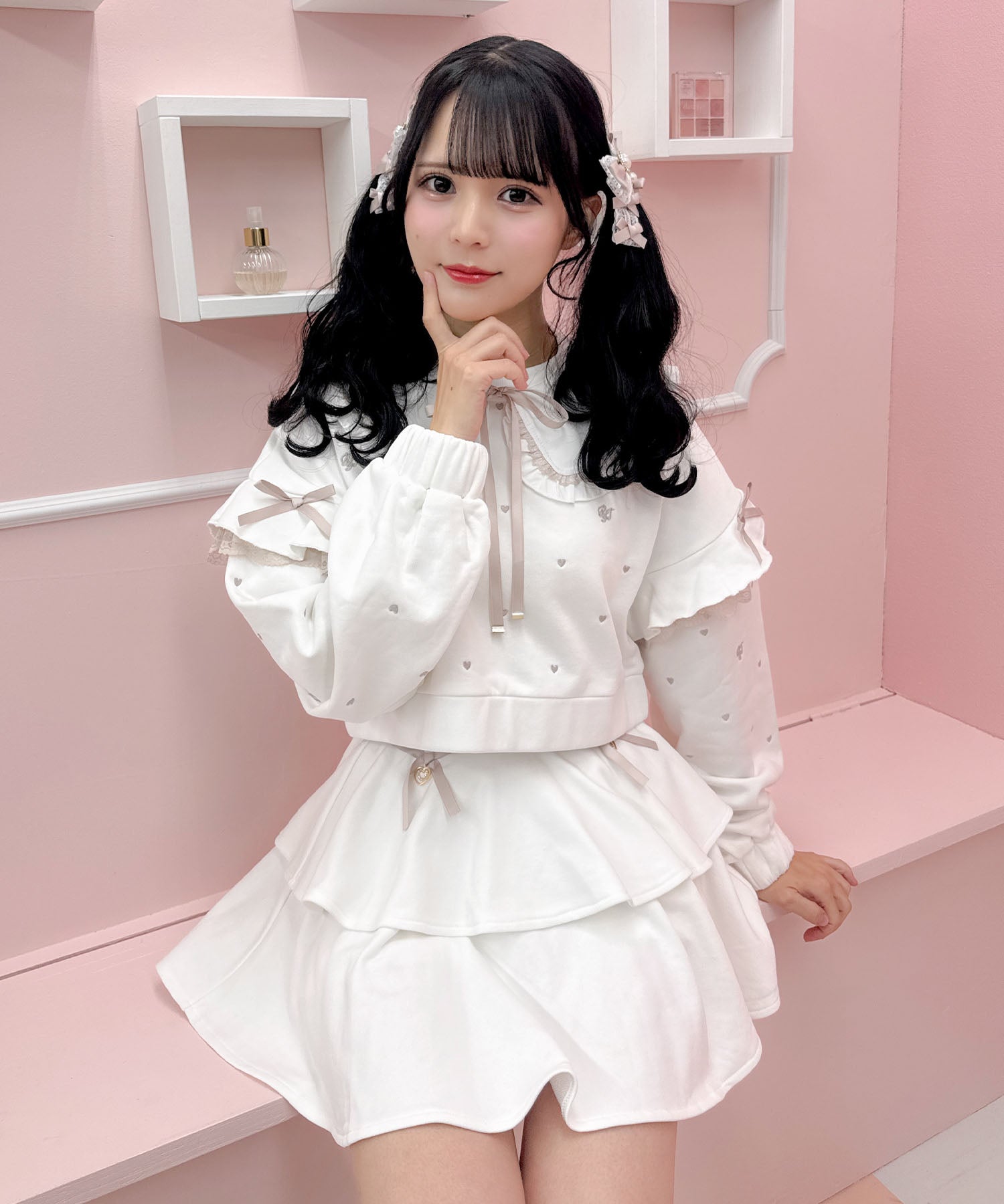 ROJITA ROJITA 裏毛層次蕾絲綁帶裙