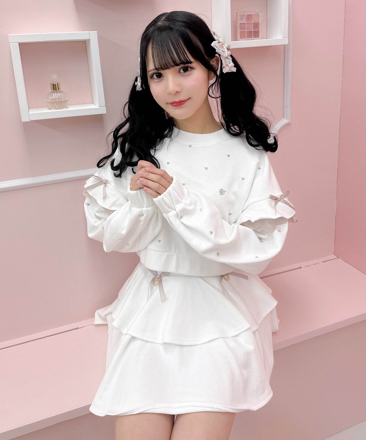 ROJITA ROJITA 裏毛層次蕾絲綁帶裙