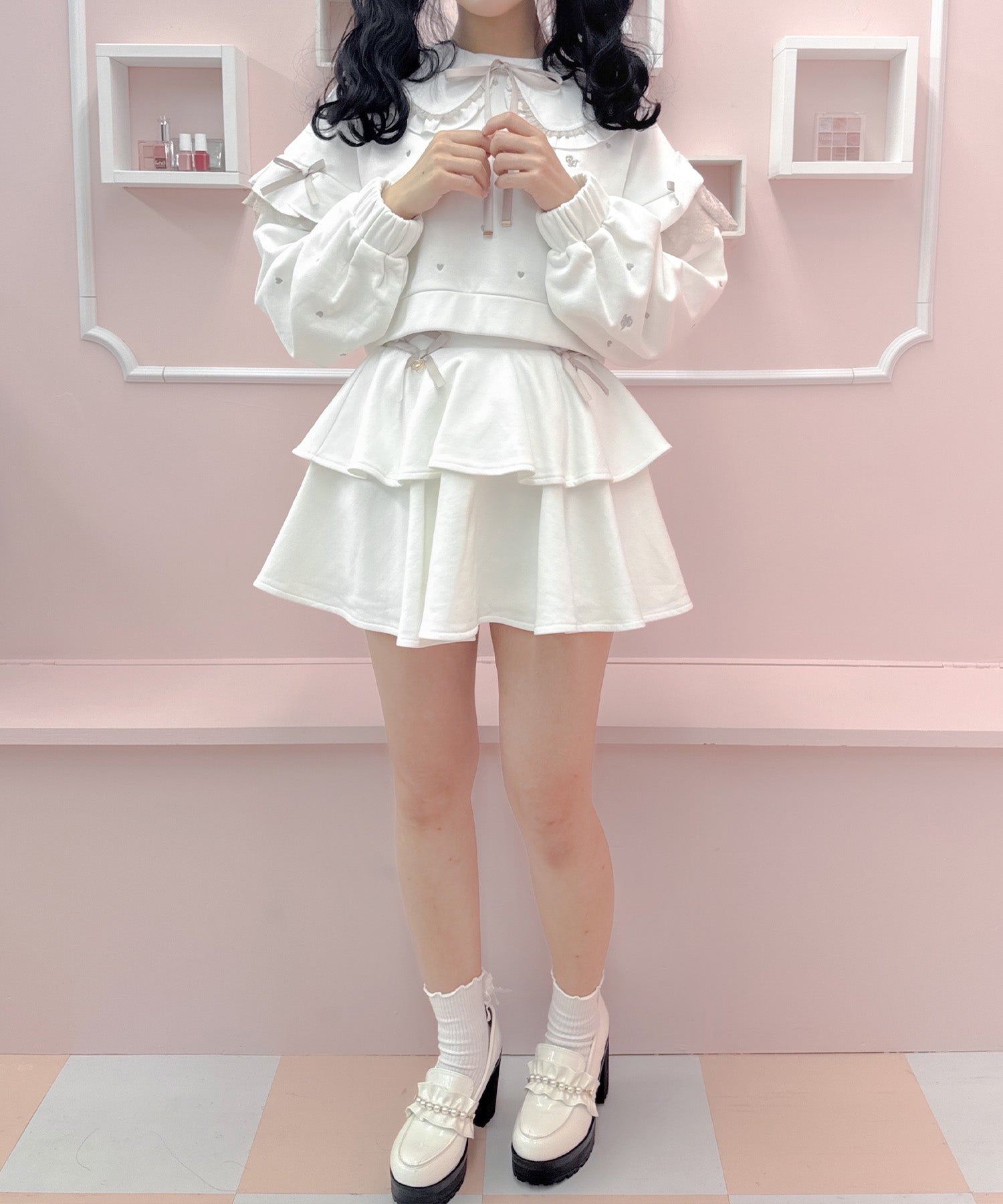 ROJITA ROJITA 裏毛層次蕾絲綁帶裙