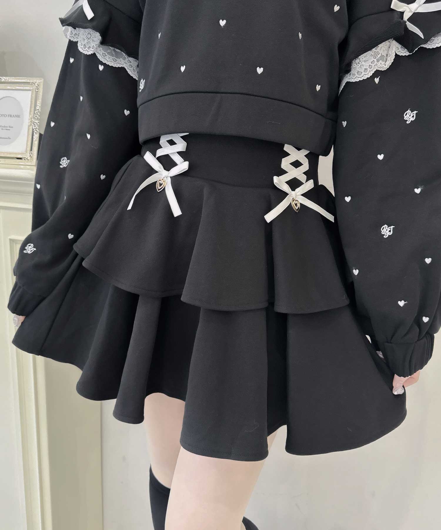 ROJITA ROJITA 裏毛層次蕾絲綁帶裙