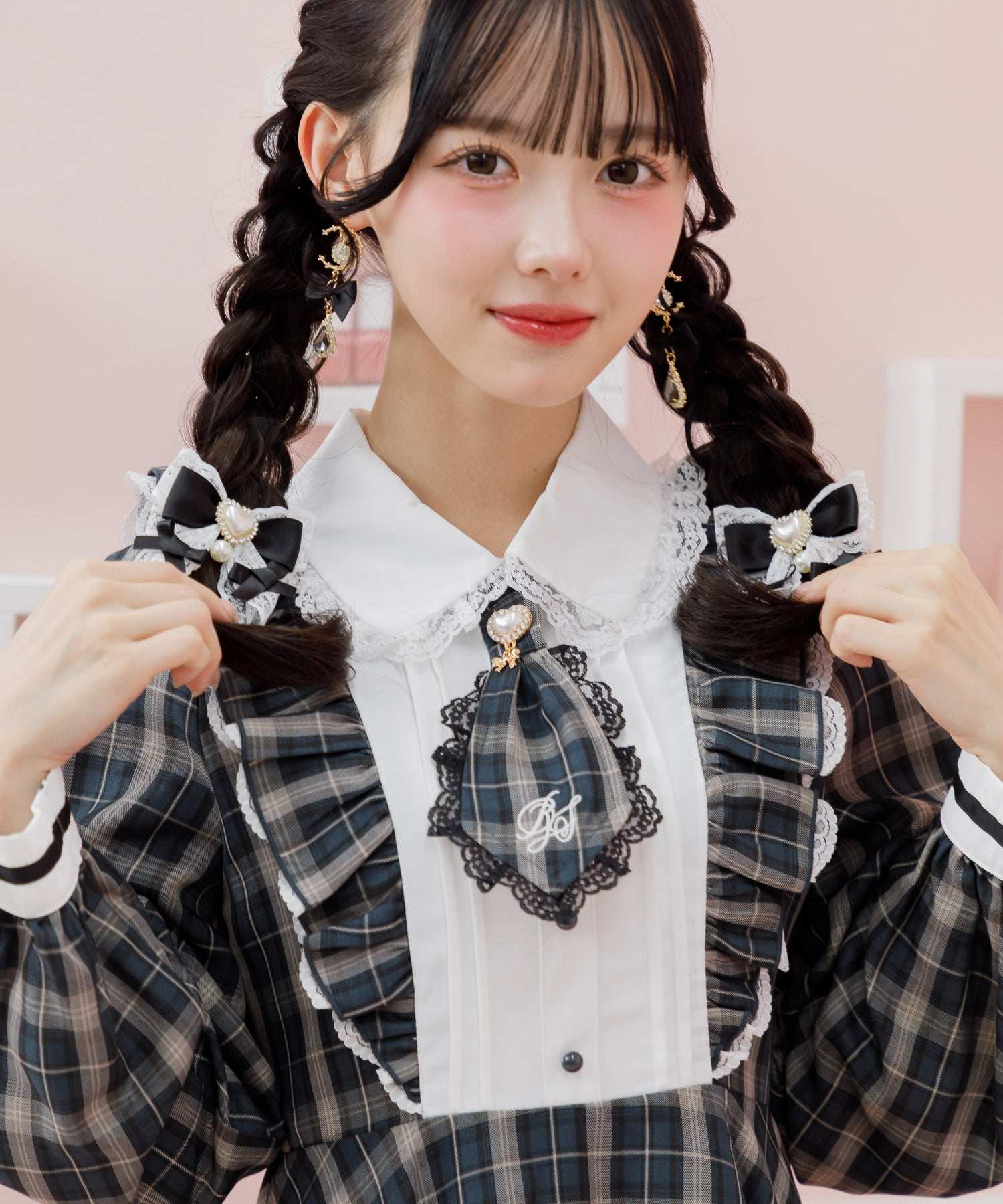 ロジータ ROJITA ロゴ入りネクタイ付きスリーブデザインワンピース （チェック） チェック