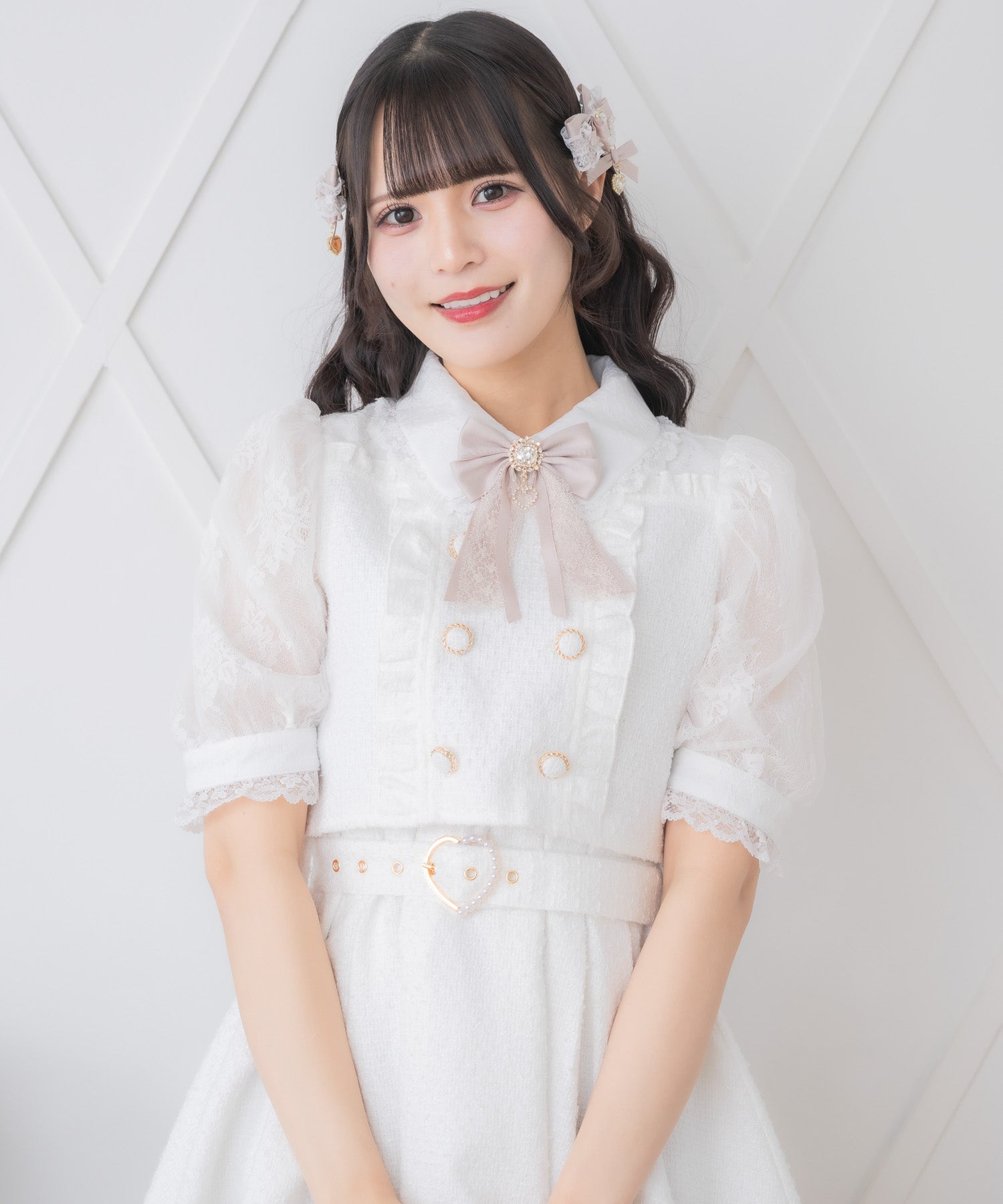 ロジータ ROJITA ダブルボタンレース切替ツイードワンピース （ホワイト） ホワイト