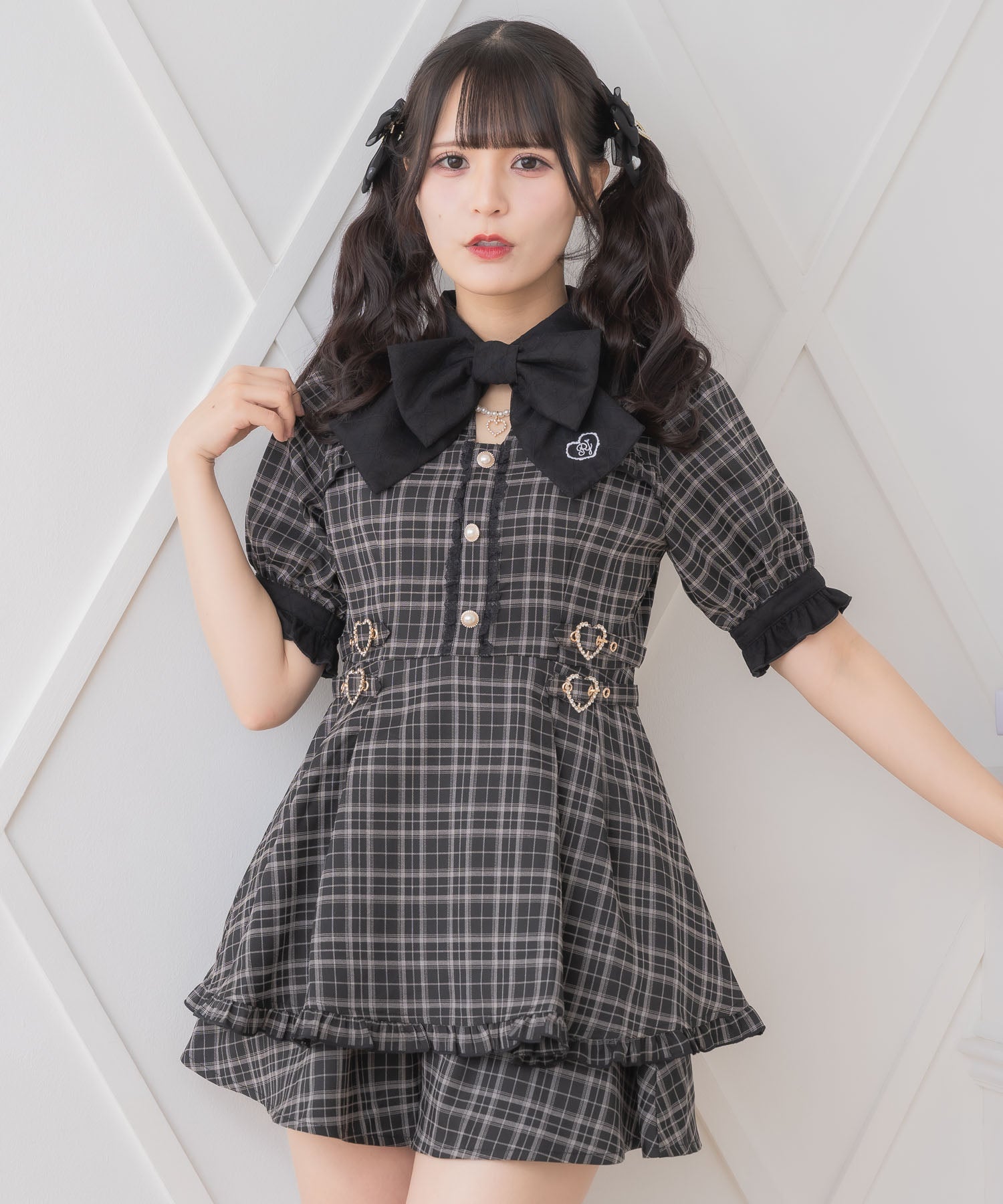 ロジータ ROJITA リボンロゴ入りサイドバックルセットアップ （チェックブラック） チェックブラック
