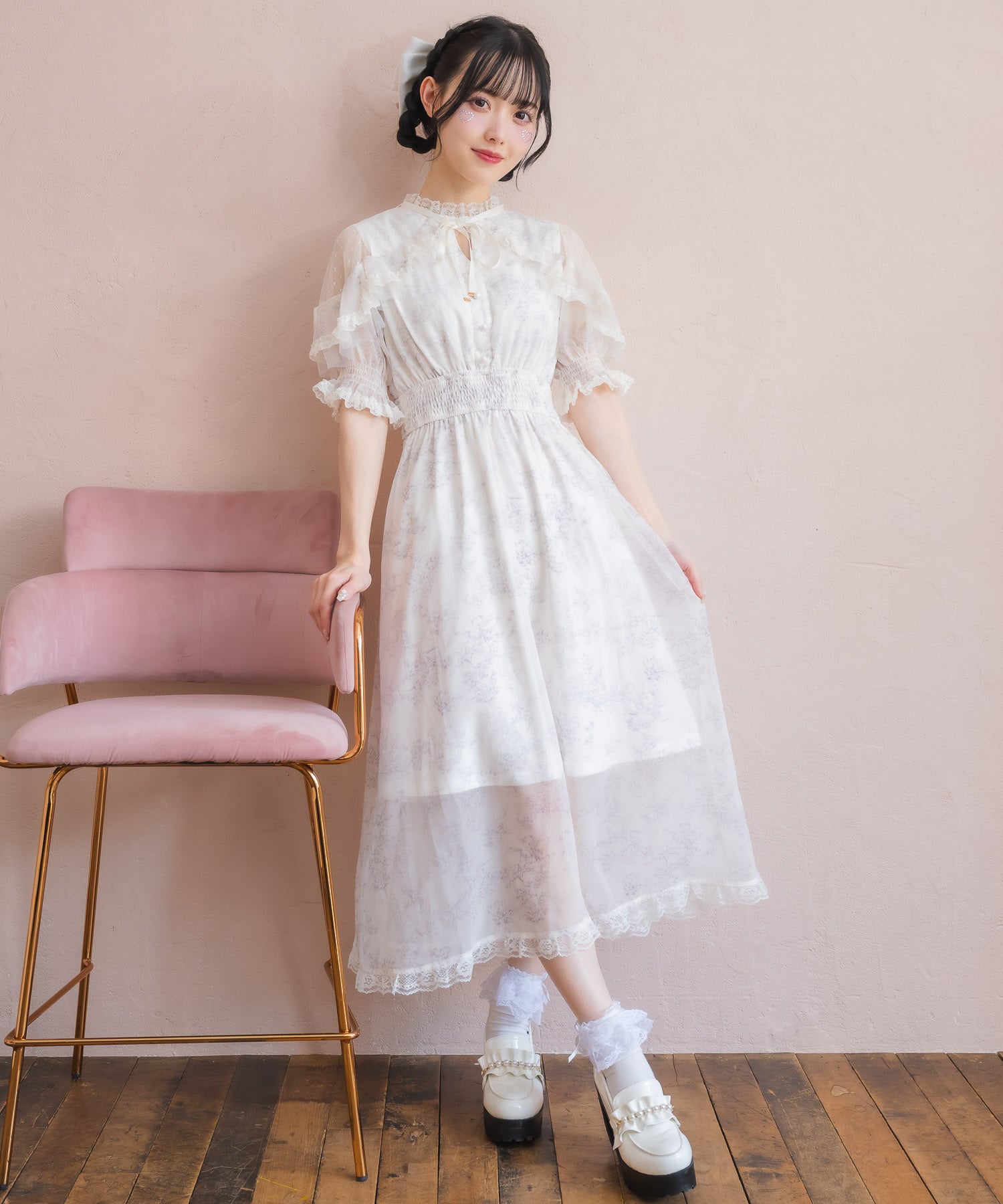 ロジータ ROJITA 花柄ロング半袖ワンピース （アイボリー） アイボリー