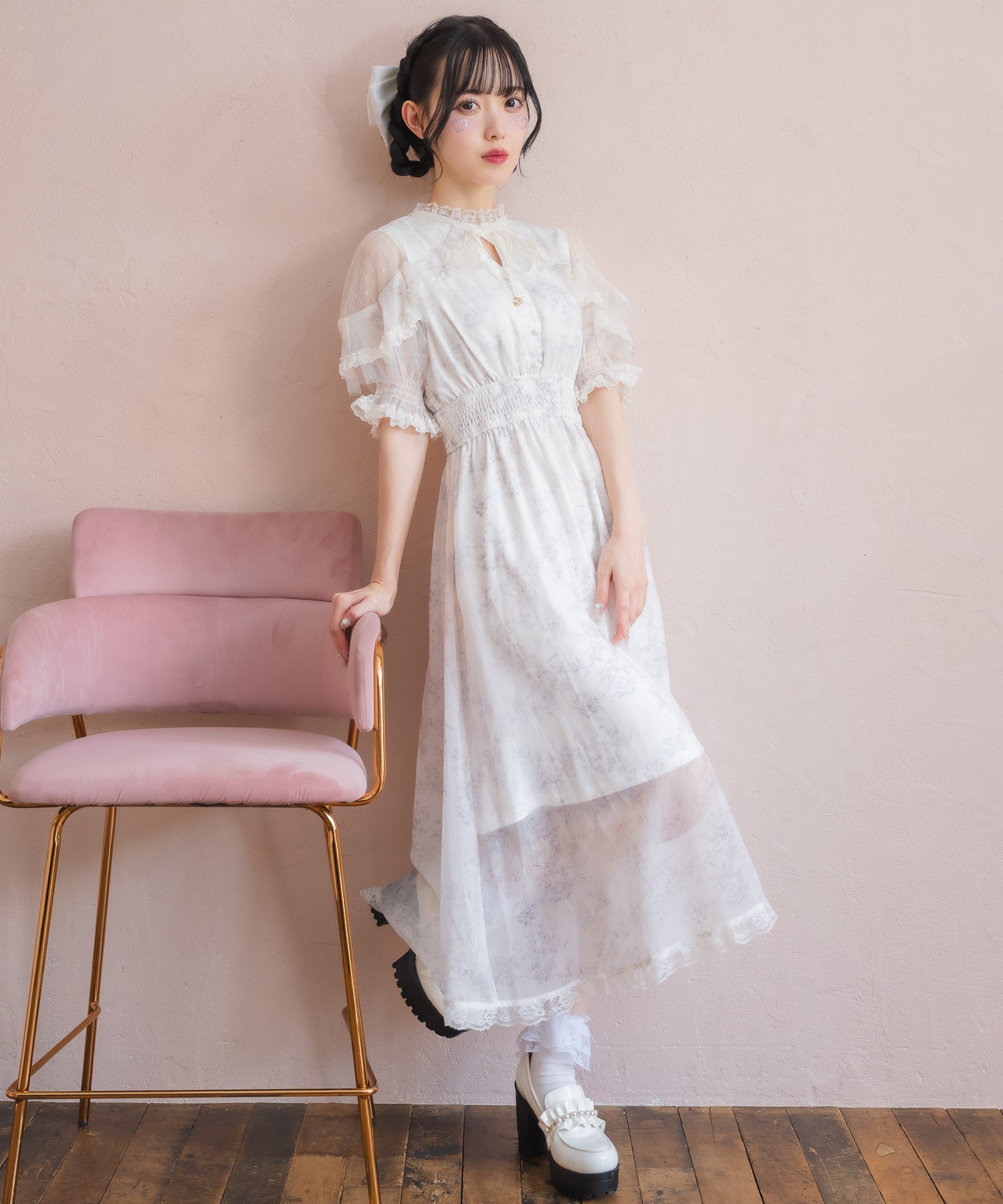 ロジータ ROJITA 花柄ロング半袖ワンピース （アイボリー） アイボリー