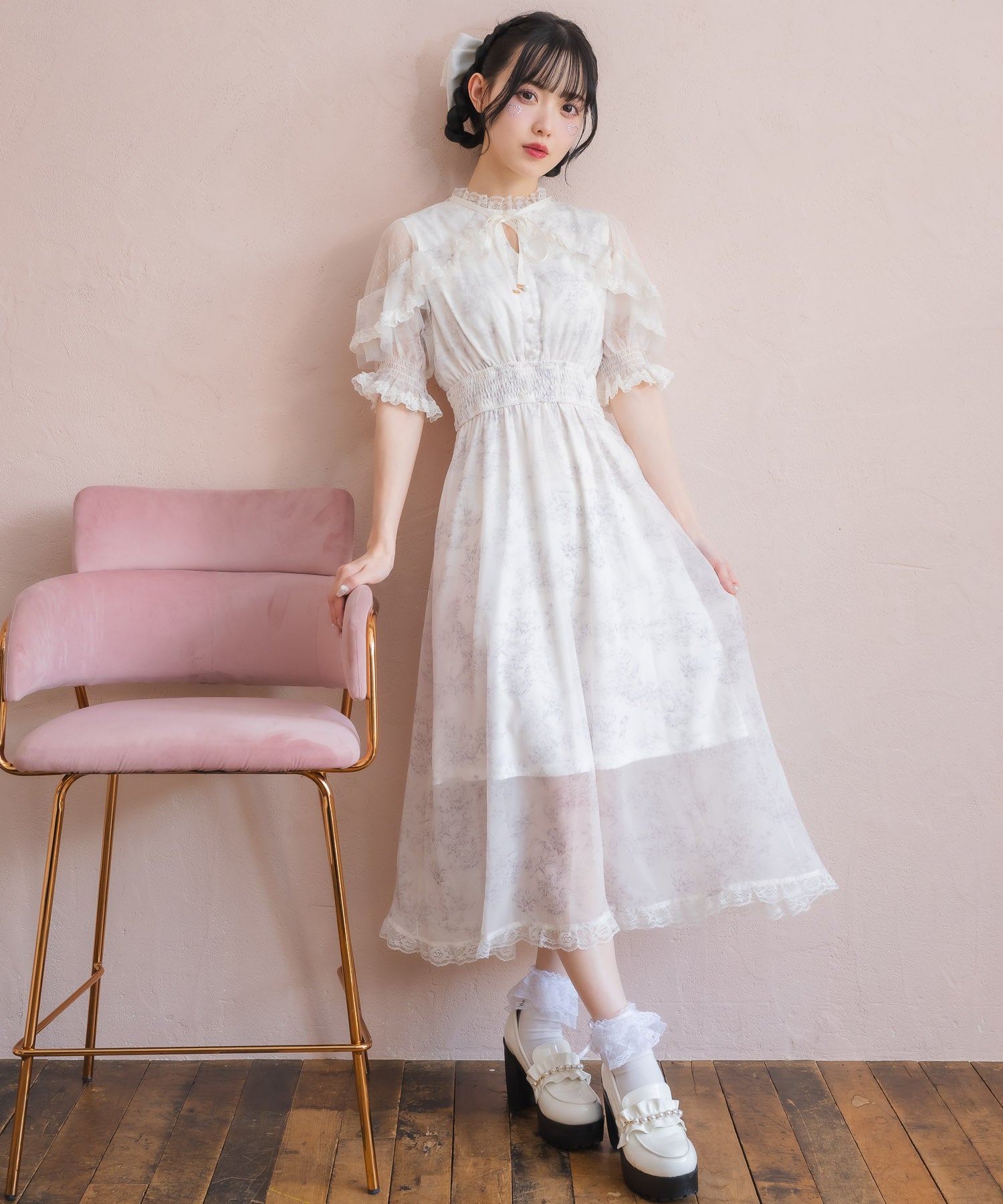 ロジータ ROJITA 花柄ロング半袖ワンピース （アイボリー） アイボリー