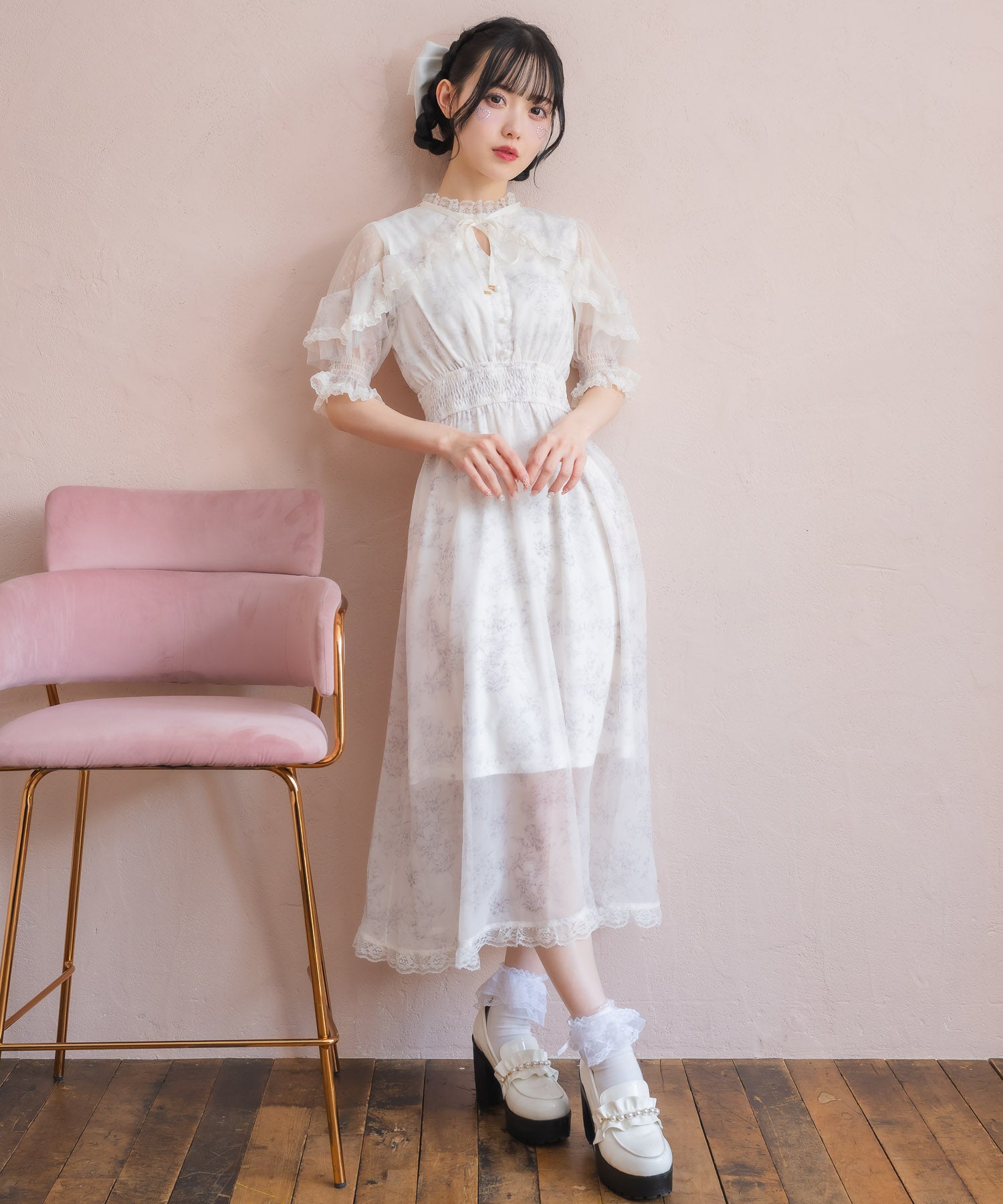 ロジータ ROJITA 花柄ロング半袖ワンピース （アイボリー） アイボリー
