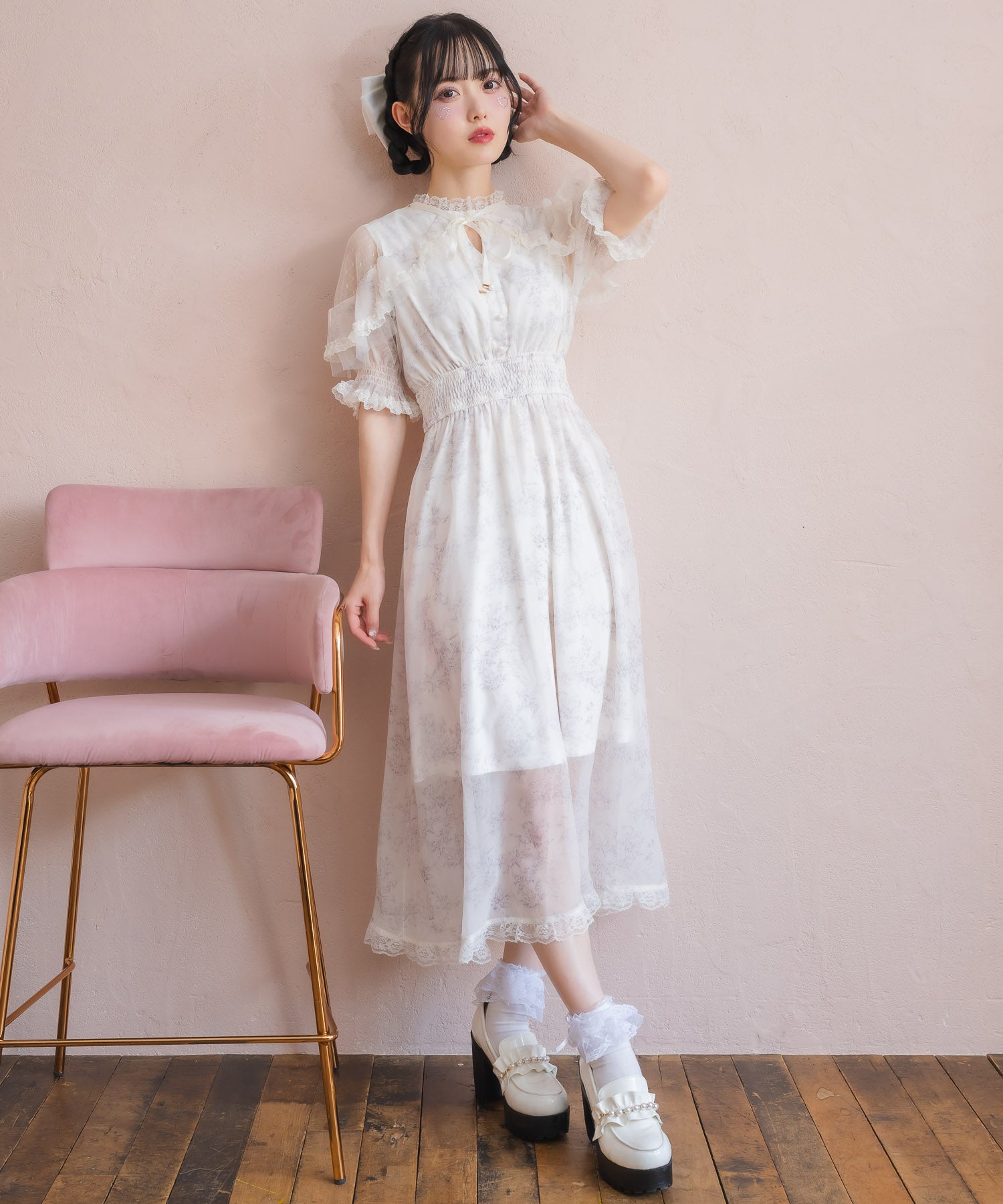 ロジータ ROJITA 花柄ロング半袖ワンピース （アイボリー） アイボリー