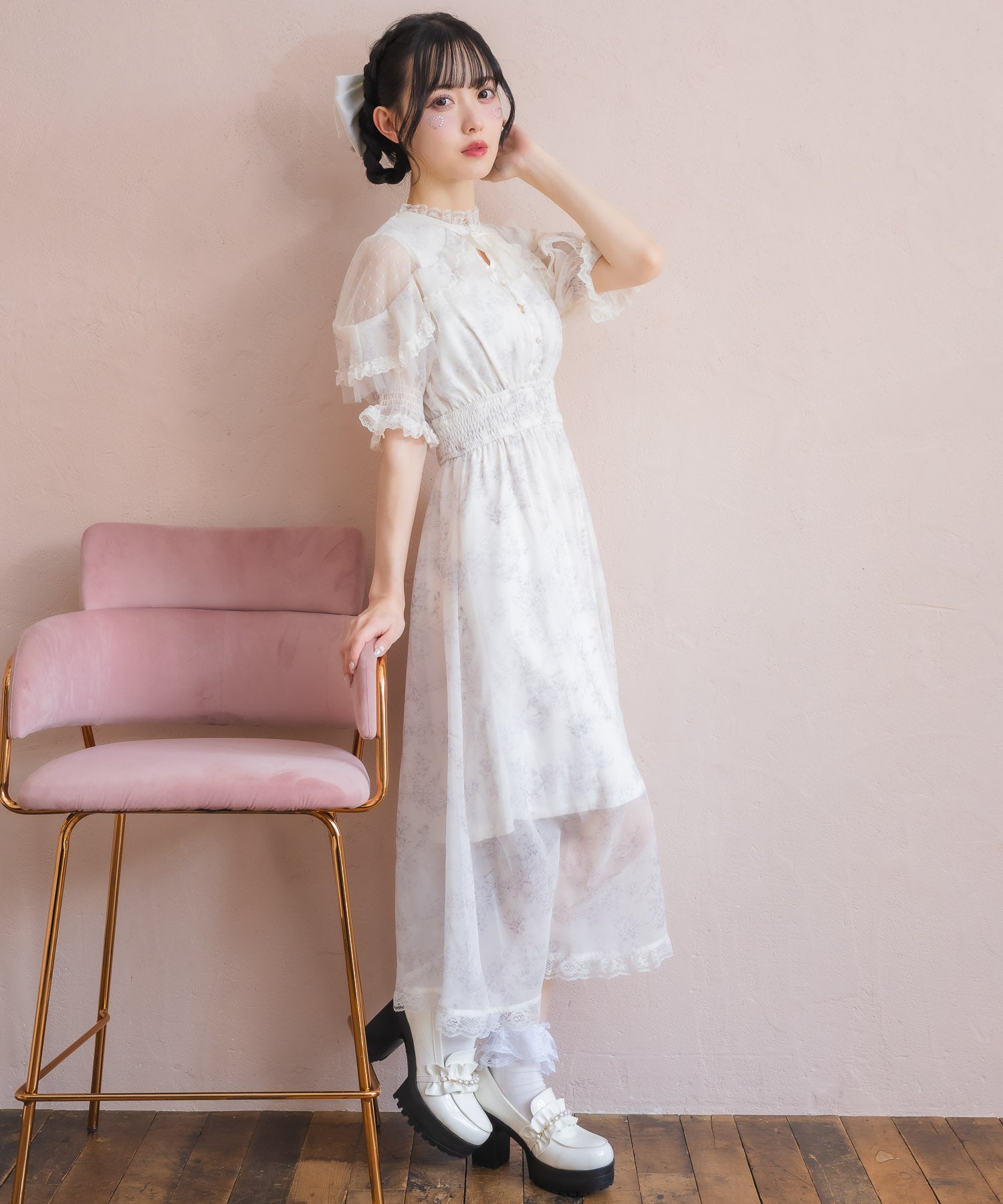 ロジータ ROJITA 花柄ロング半袖ワンピース （アイボリー） アイボリー