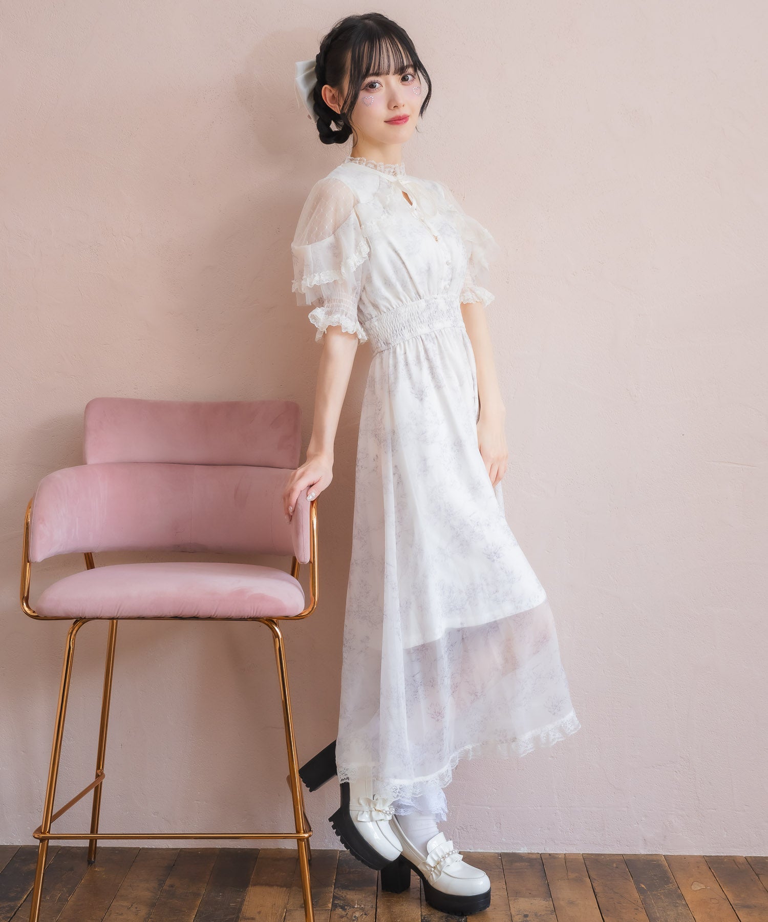 ロジータ ROJITA 花柄ロング半袖ワンピース （アイボリー） アイボリー