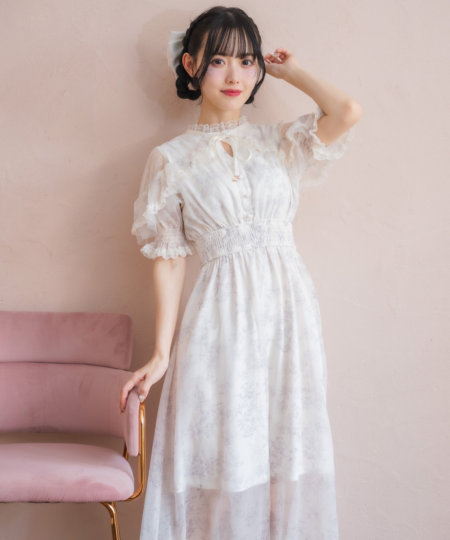 ロジータ ROJITA 花柄ロング半袖ワンピース （アイボリー） アイボリー