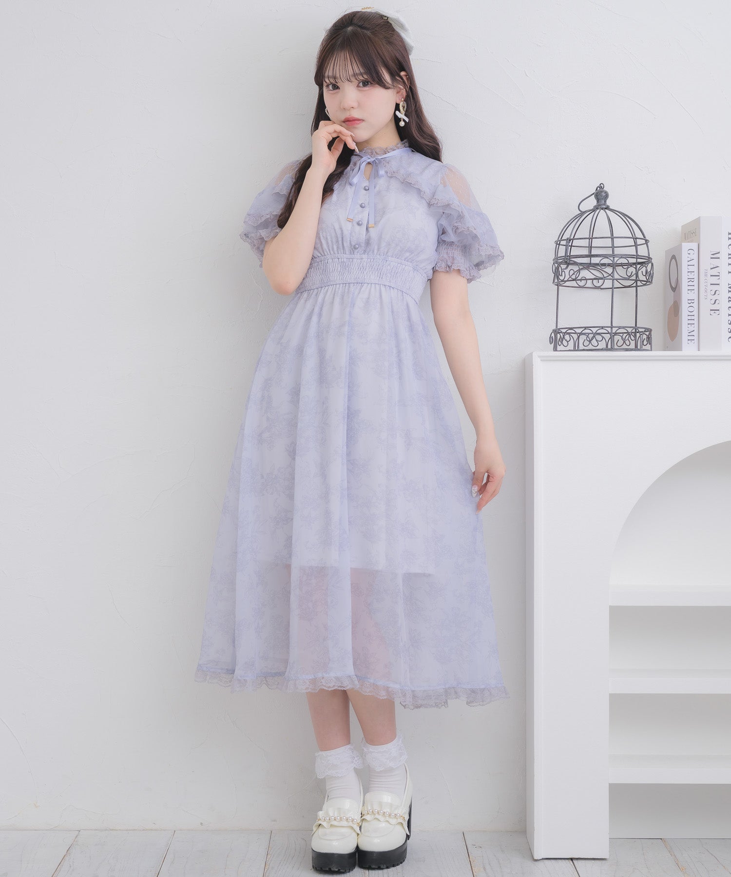 ロジータ ROJITA 花柄ロング半袖ワンピース （ブルー） ブルー