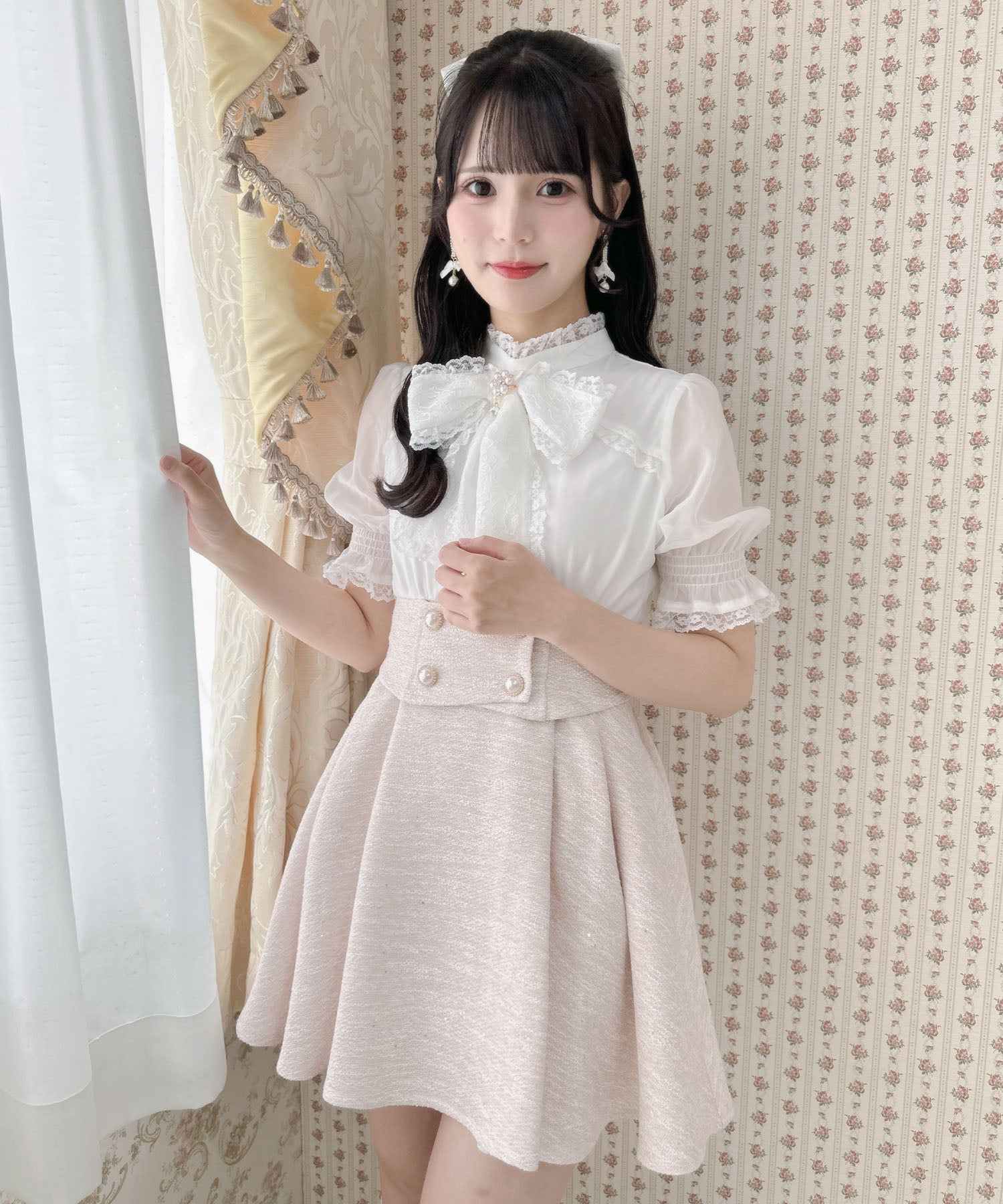 ロジータ ROJITA レーシーリボンツイードドッキングワンピース （ピンク） ピンク