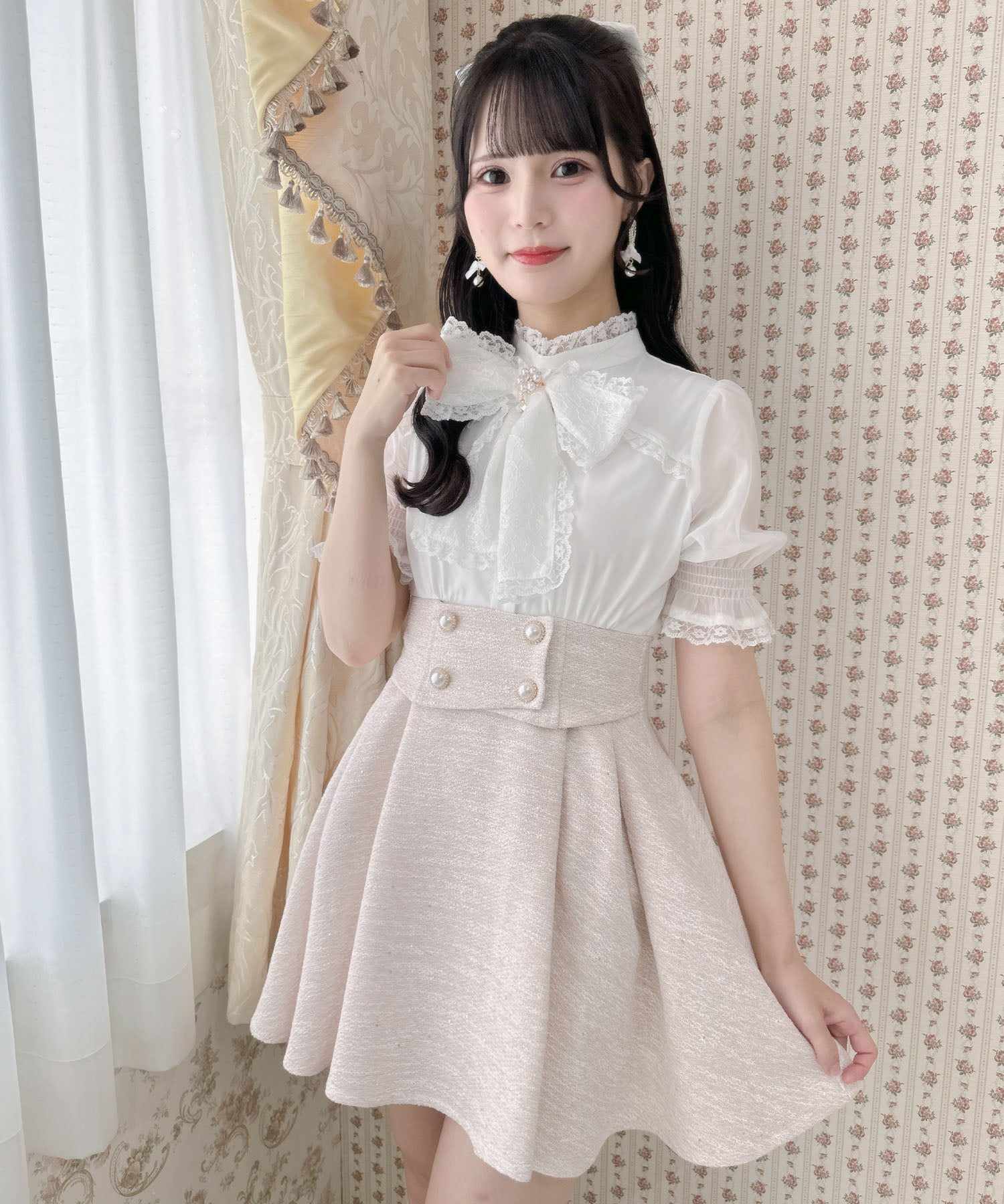 ロジータ ROJITA レーシーリボンツイードドッキングワンピース （ピンク） ピンク