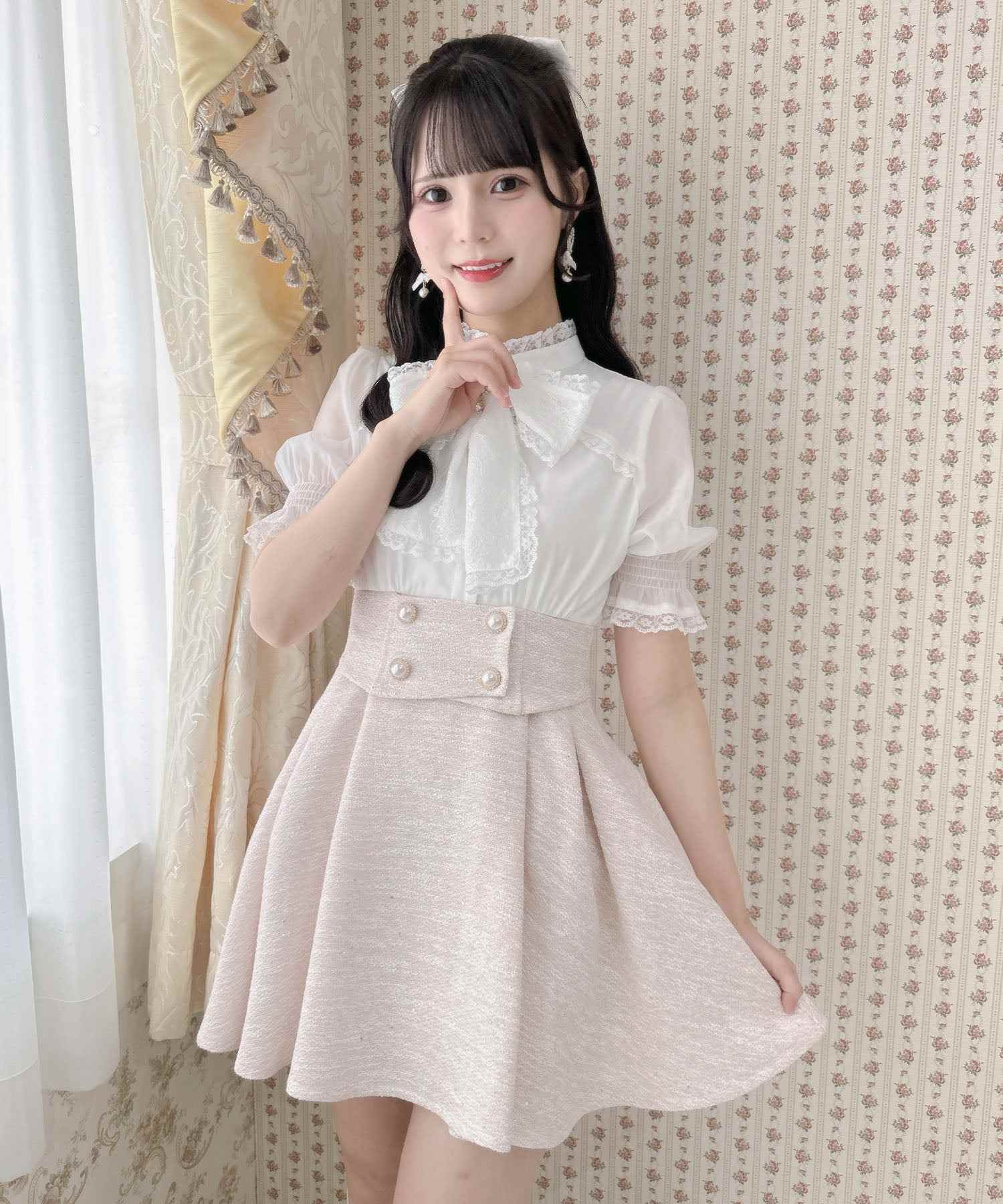 ロジータ ROJITA レーシーリボンツイードドッキングワンピース （ピンク） ピンク