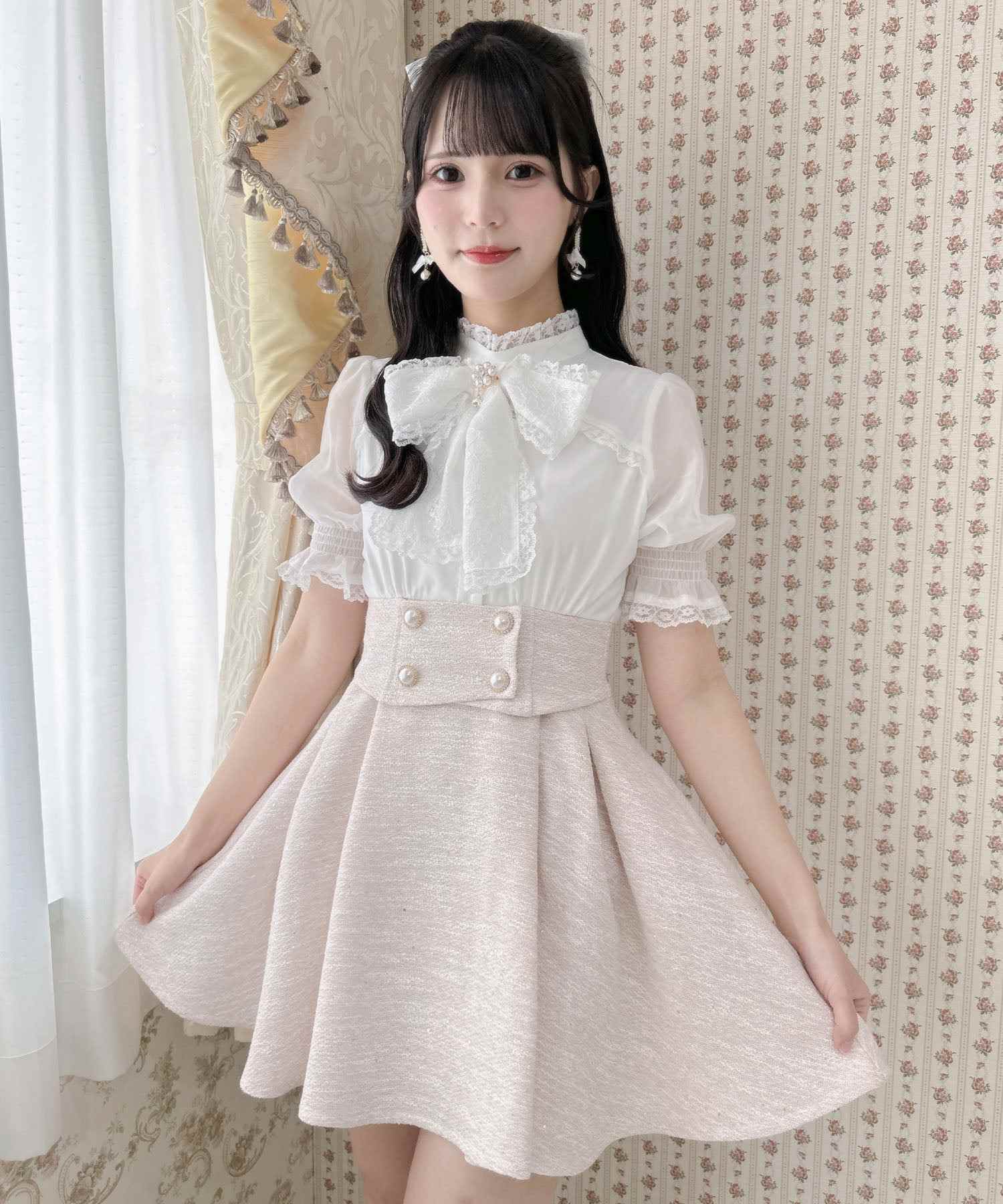 ロジータ ROJITA レーシーリボンツイードドッキングワンピース （ピンク） ピンク