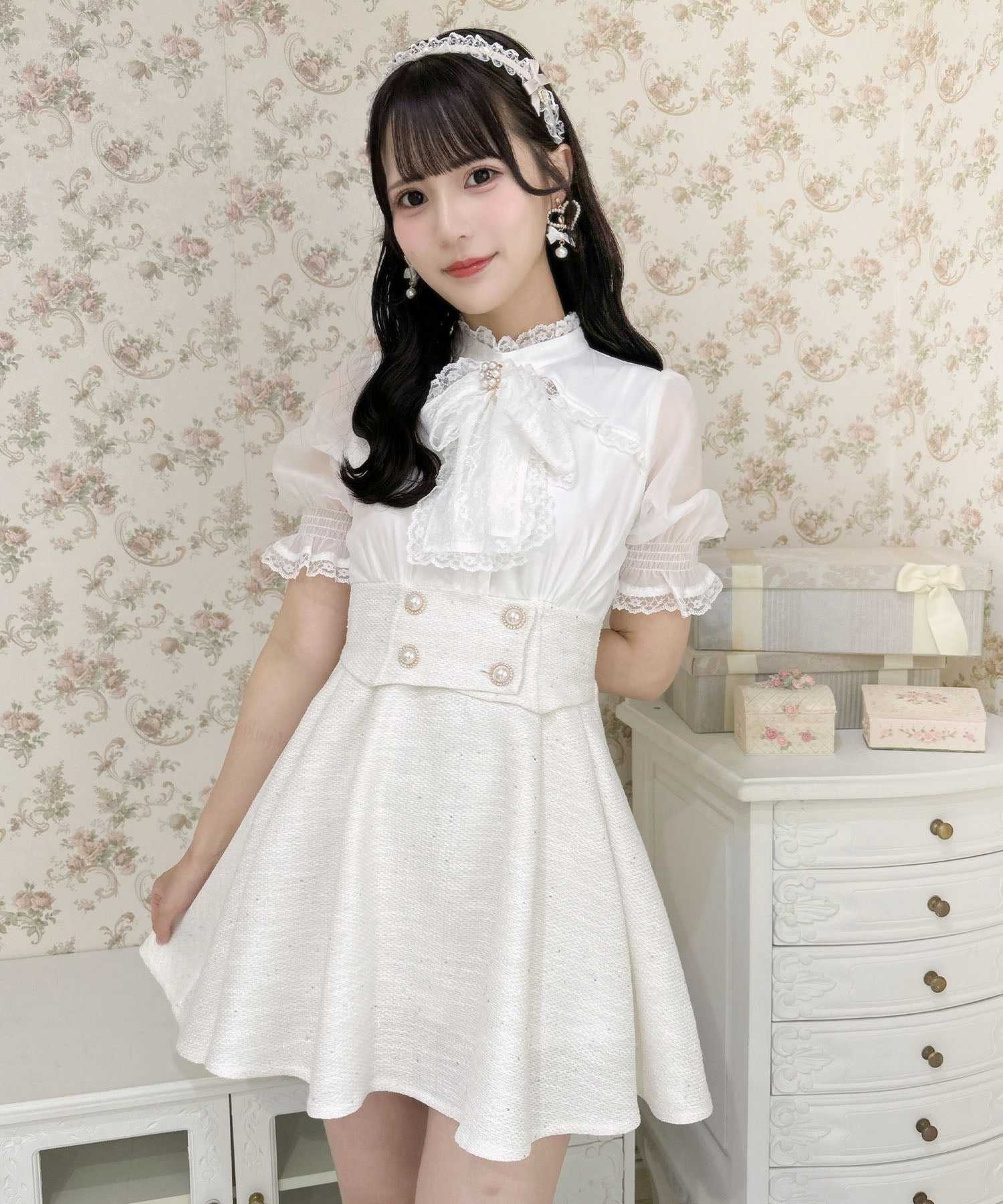 ロジータ ROJITA レーシーリボンツイードドッキングワンピース （ホワイト） ホワイト