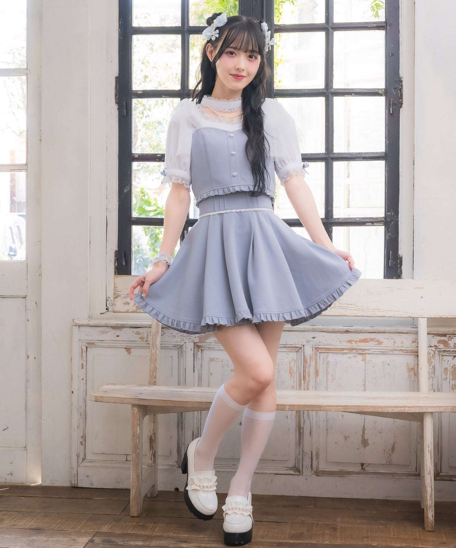 ロジータ ROJITA 裾フリルフレアスカート （ブルー） ブルー