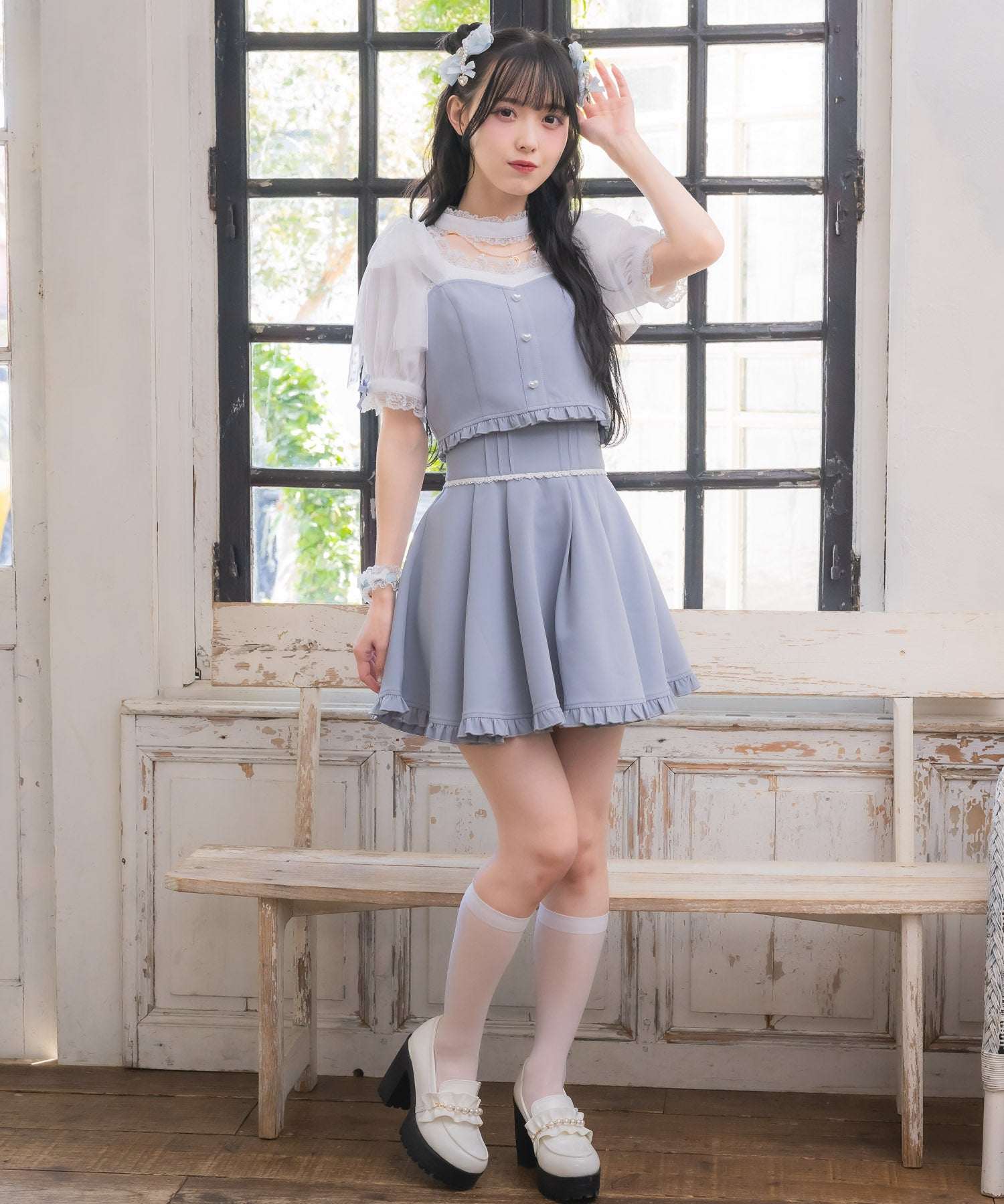 ロジータ ROJITA 裾フリルフレアスカート （ブルー） ブルー