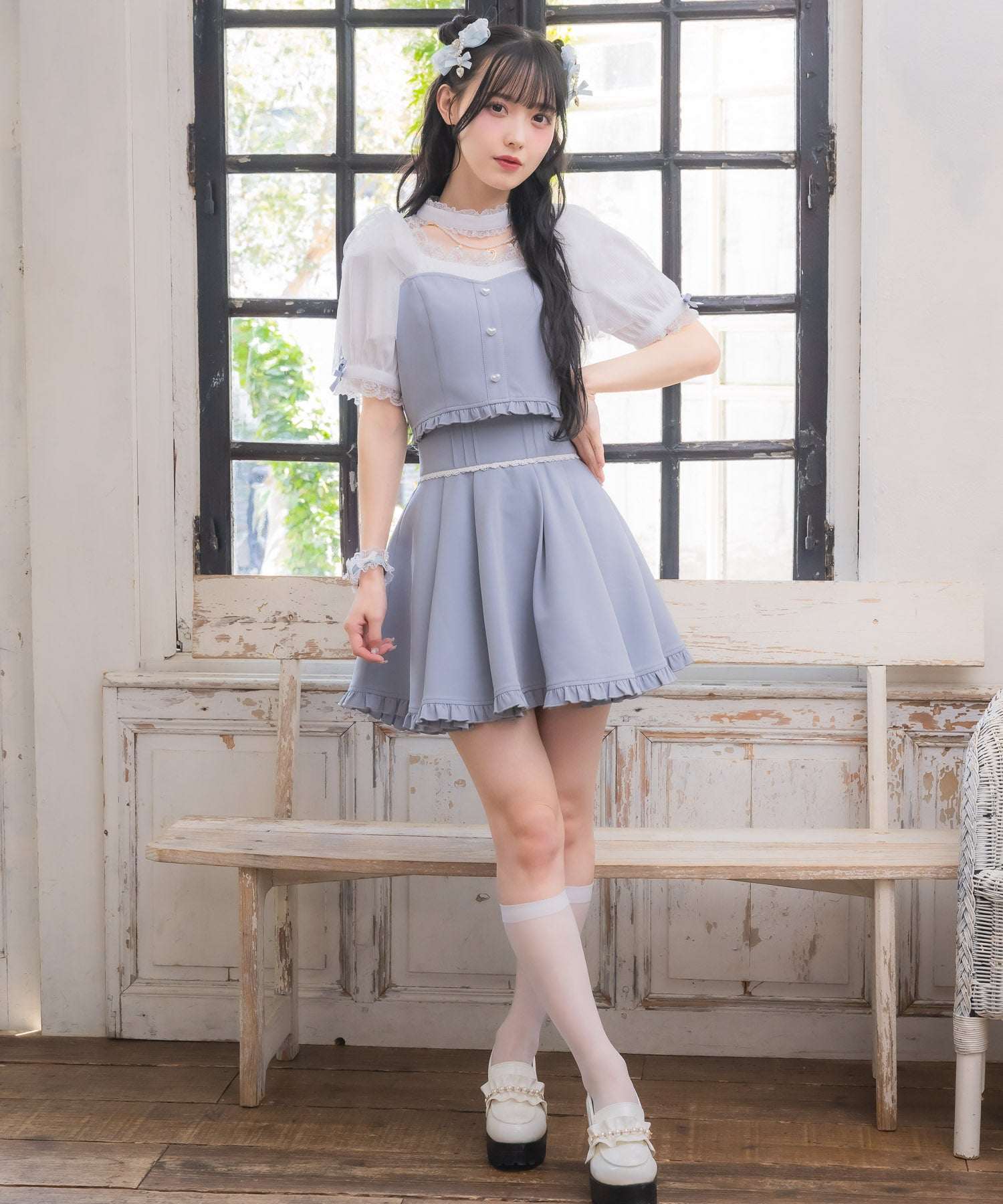 ロジータ ROJITA 裾フリルフレアスカート （ブルー） ブルー