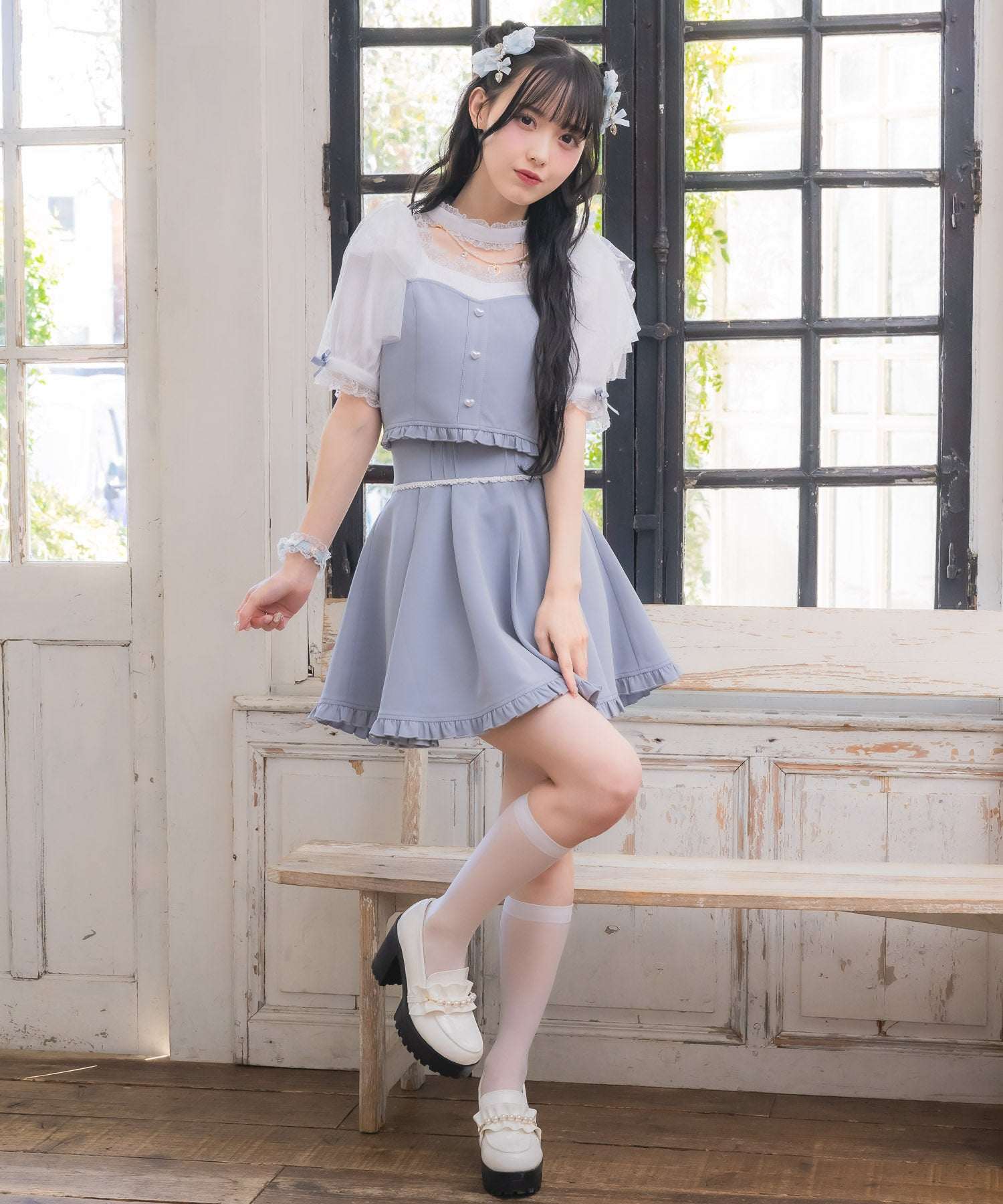 ロジータ ROJITA 裾フリルフレアスカート （ブルー） ブルー