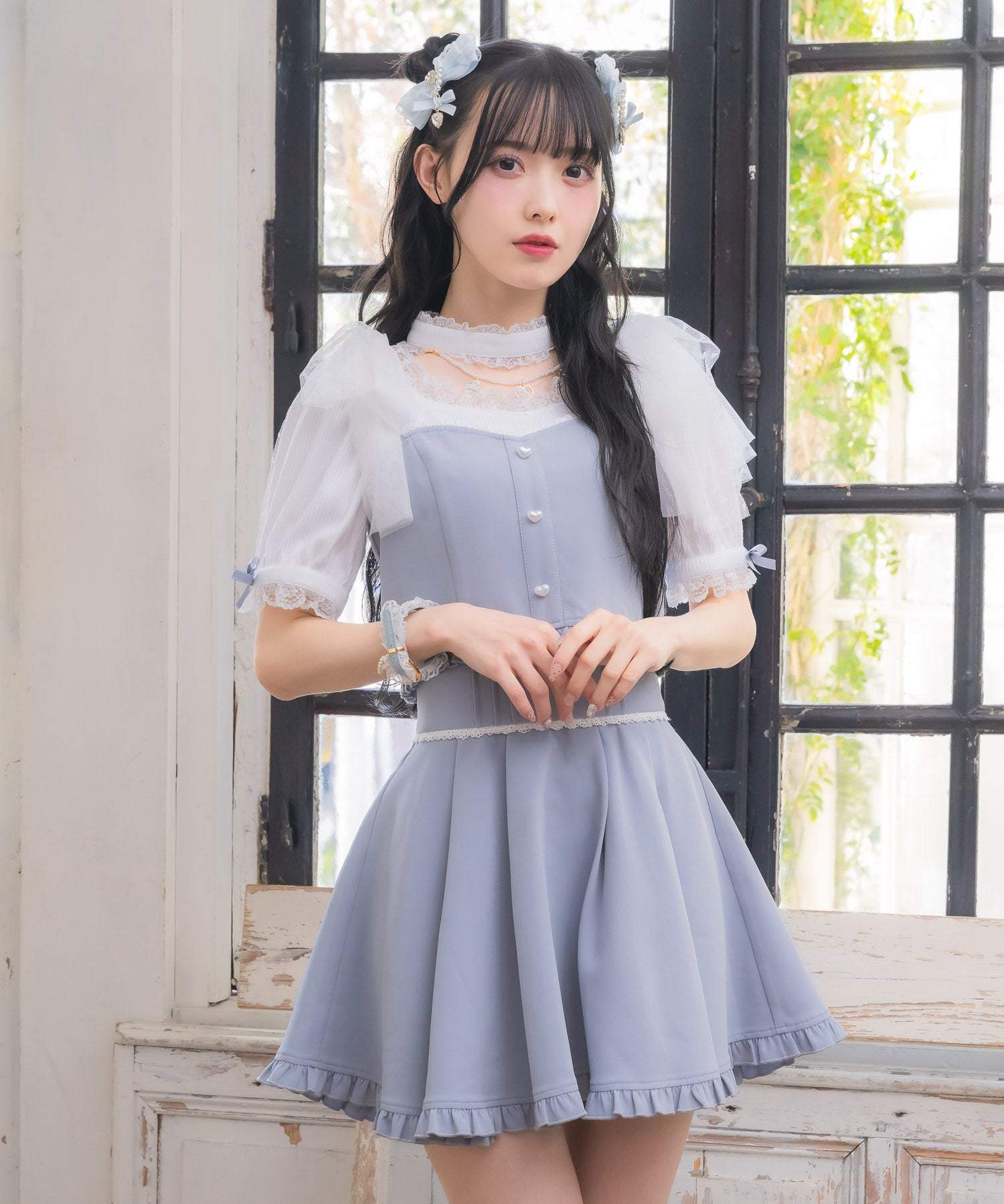 ロジータ ROJITA 裾フリルフレアスカート （ブルー） ブルー