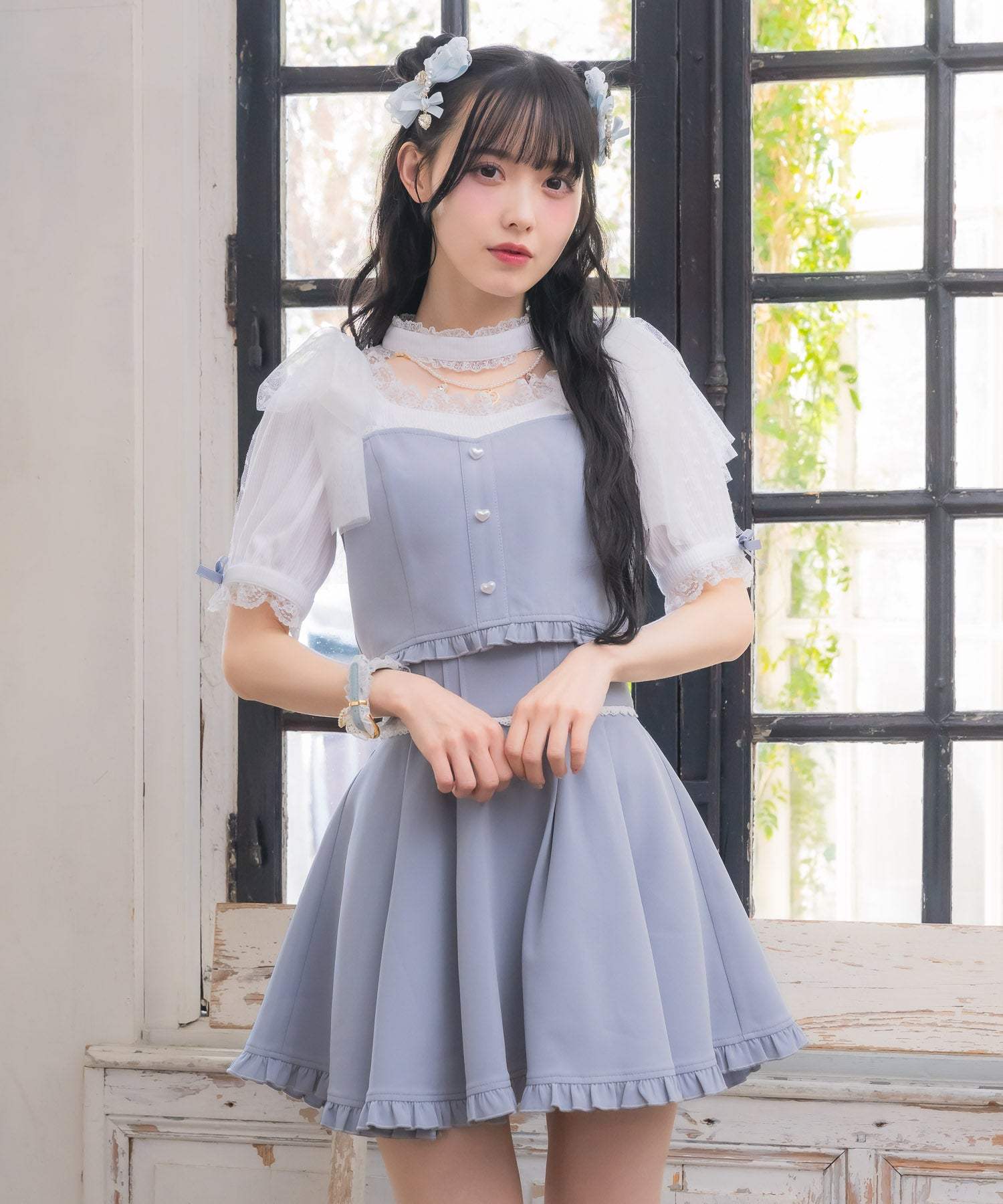 ロジータ ROJITA 裾フリルフレアスカート （ブルー） ブルー