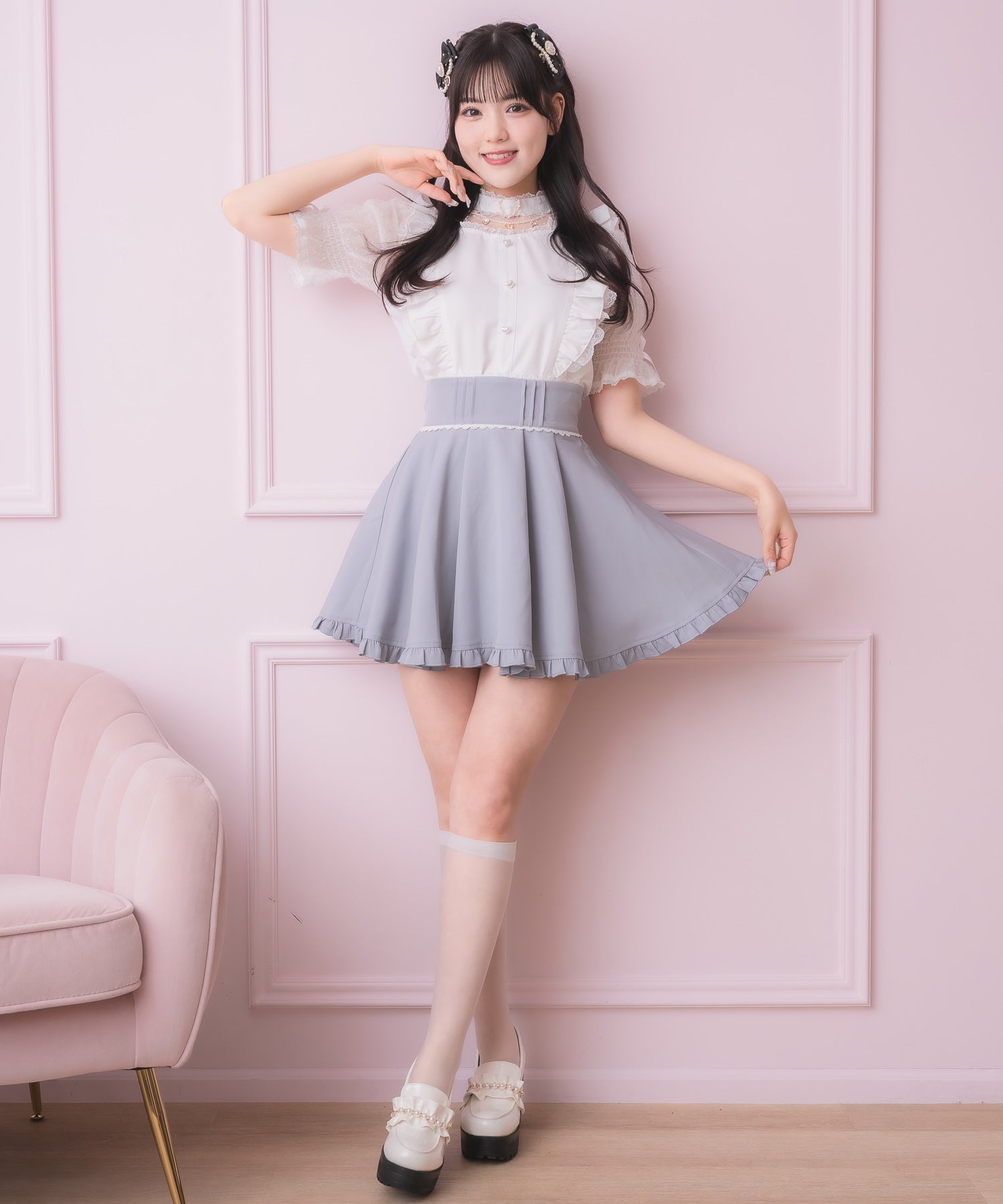 ロジータ ROJITA 裾フリルフレアスカート （ブルー） ブルー