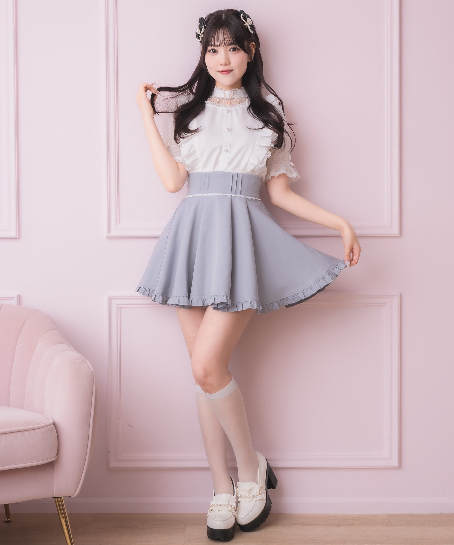 ロジータ ROJITA 裾フリルフレアスカート （ブルー） ブルー