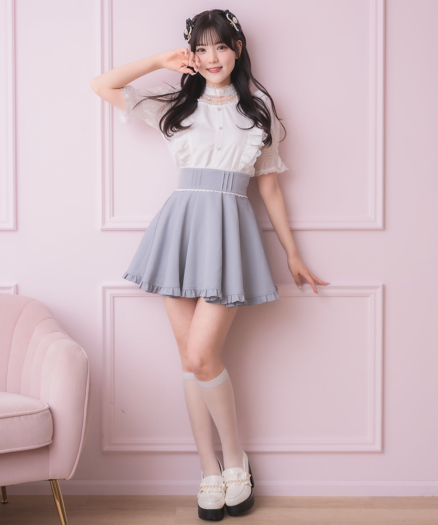 ロジータ ROJITA 裾フリルフレアスカート （ブルー） ブルー