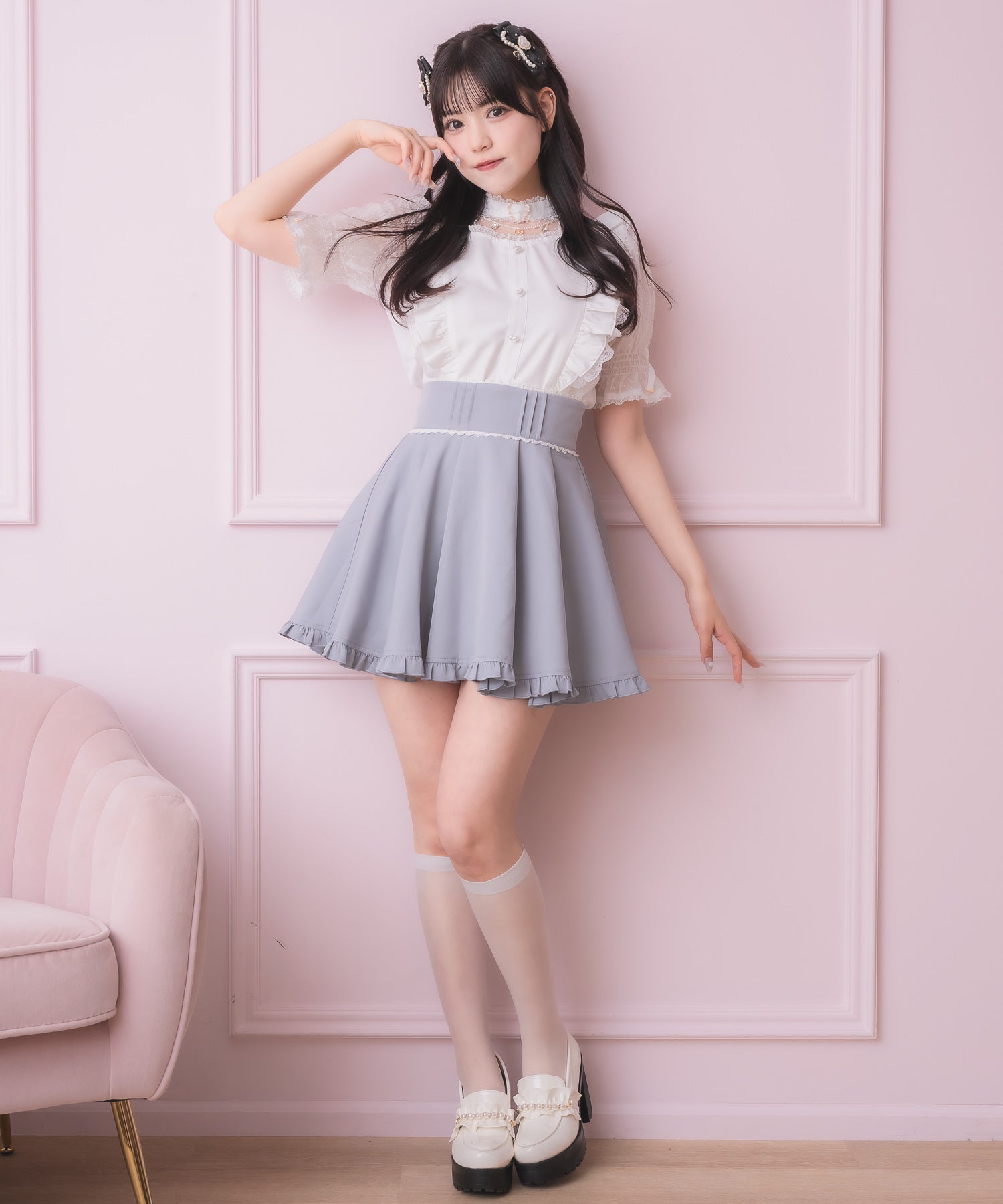 ロジータ ROJITA 裾フリルフレアスカート （ブルー） ブルー