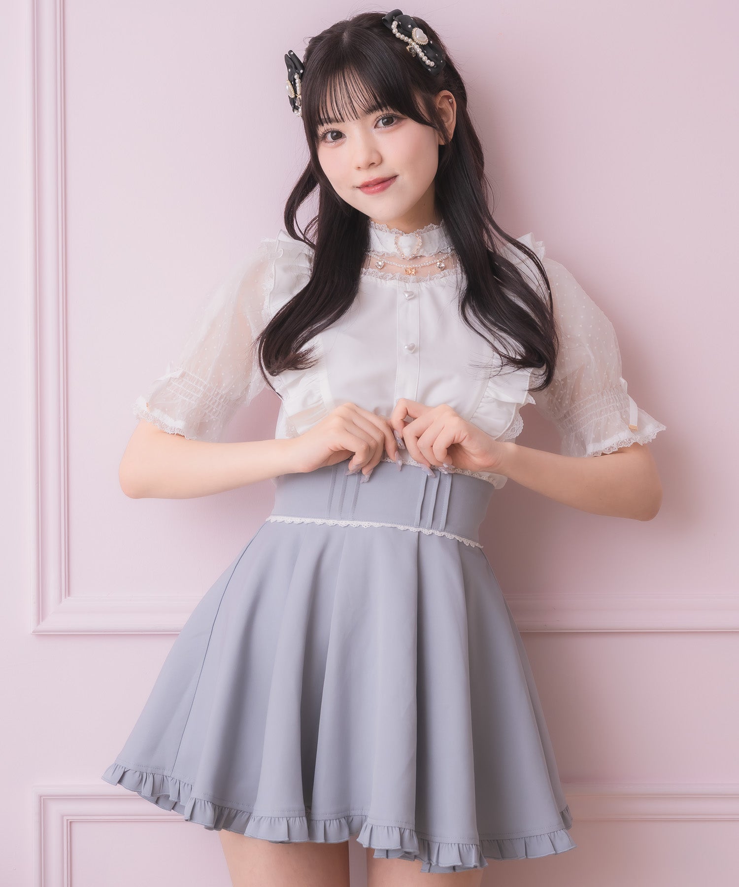 ロジータ ROJITA 裾フリルフレアスカート （ブルー） ブルー