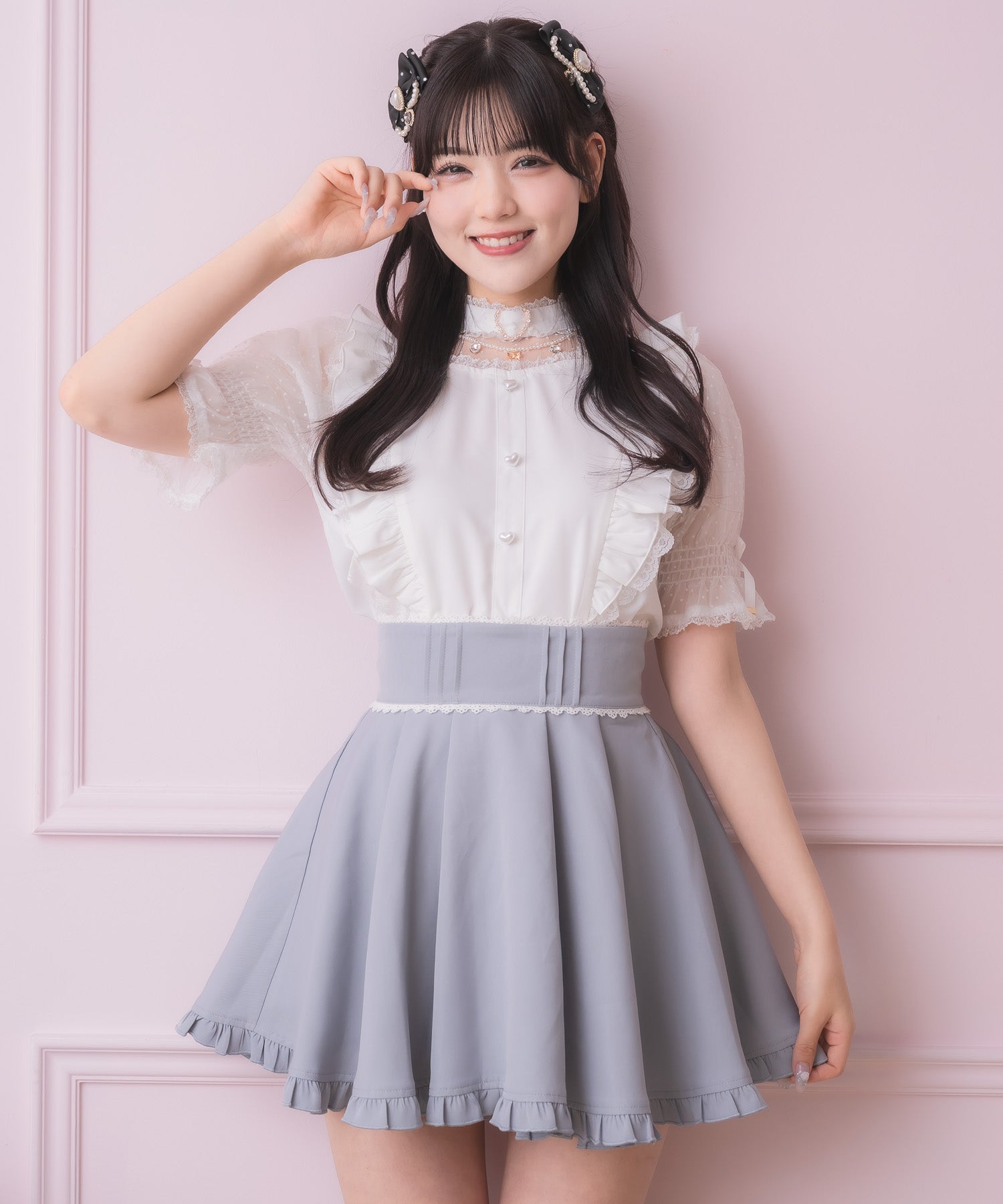 ロジータ ROJITA 裾フリルフレアスカート （ブルー） ブルー