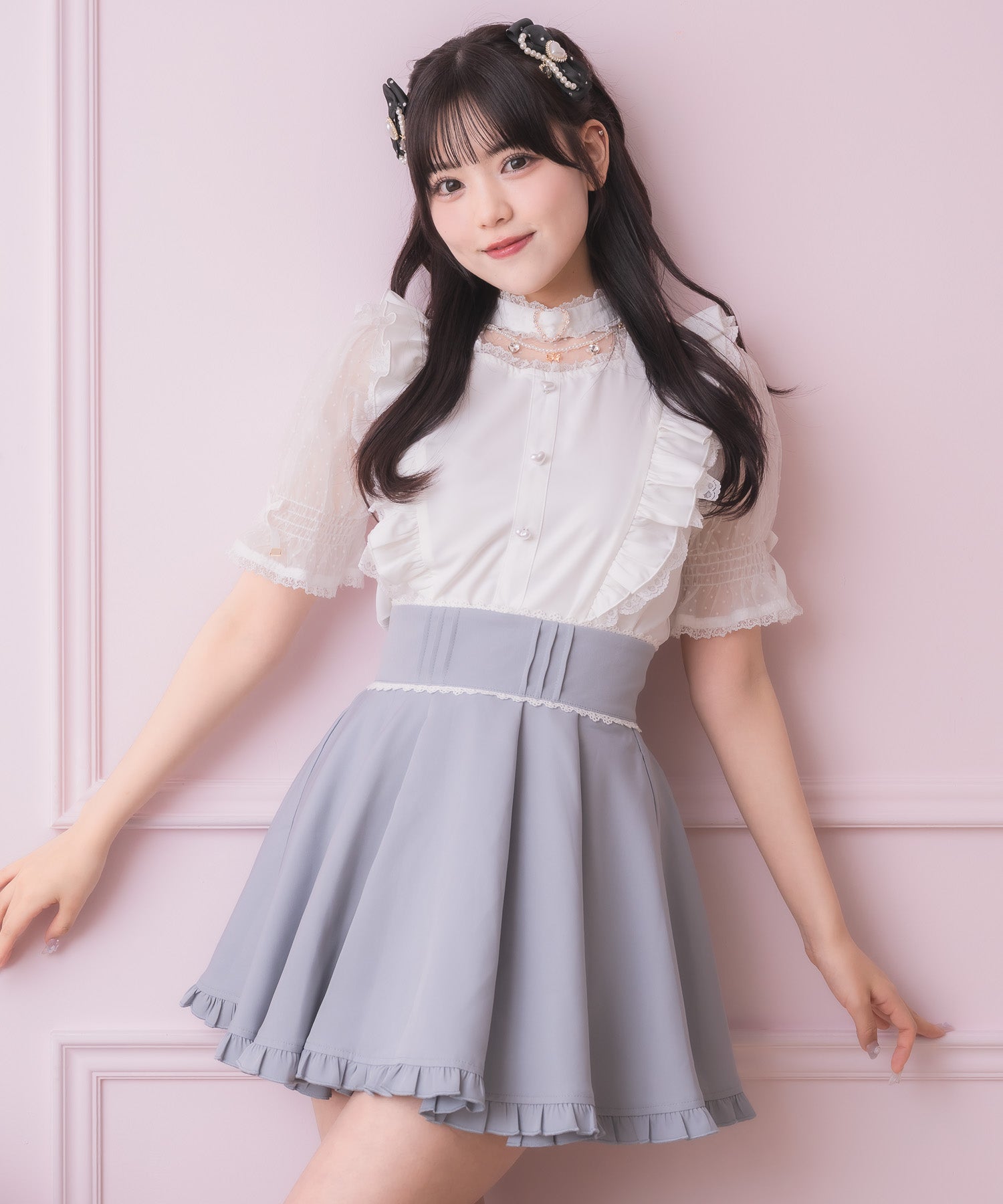 ロジータ ROJITA 裾フリルフレアスカート （ブルー） ブルー