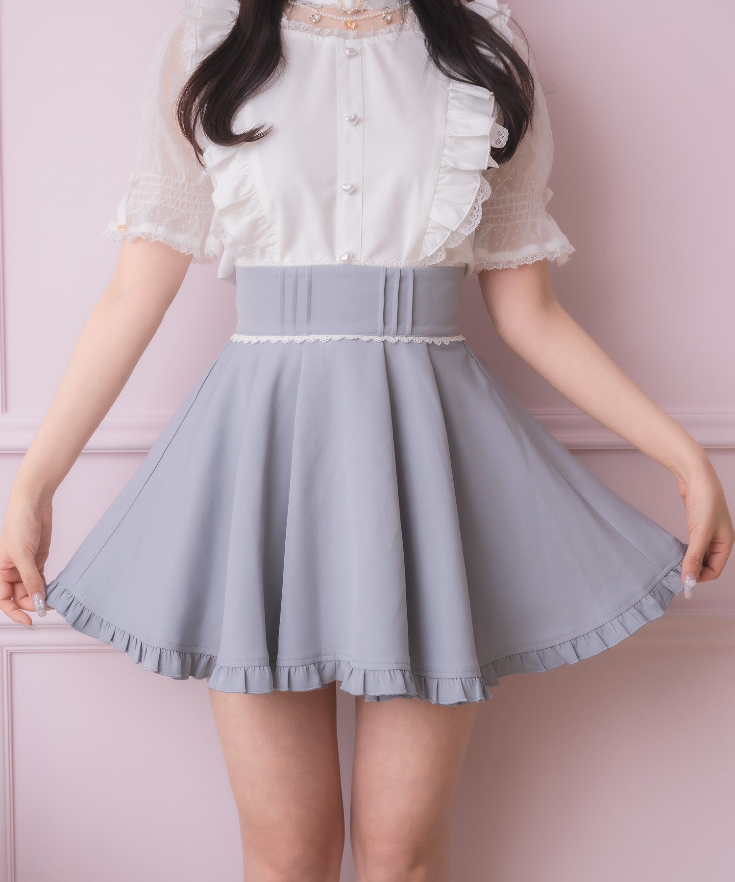 ロジータ ROJITA 裾フリルフレアスカート （ブルー） ブルー