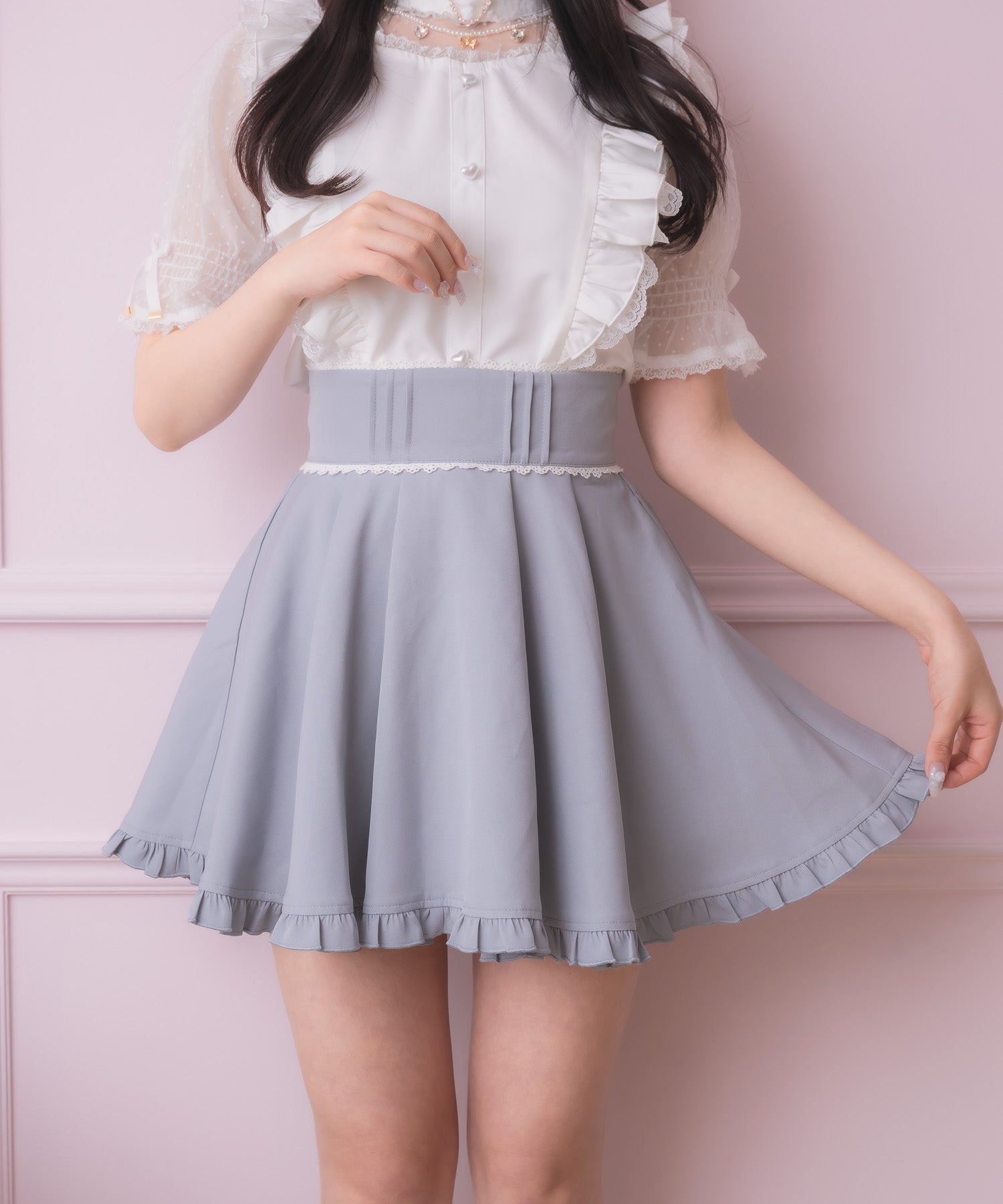 ロジータ ROJITA 裾フリルフレアスカート （ブルー） ブルー