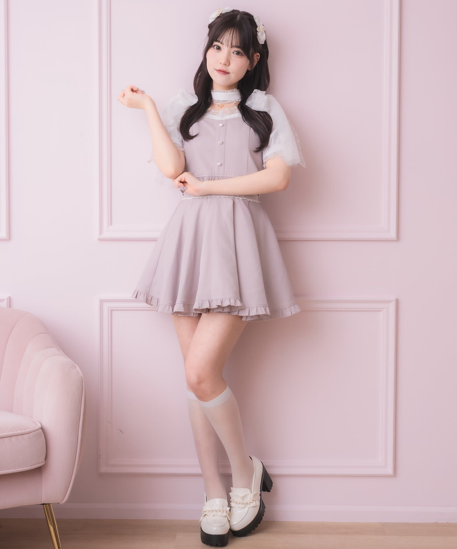 ロジータ ROJITA チュールリボンビスチェ×デコルテ開きトップスセット （ピンク） ピンク