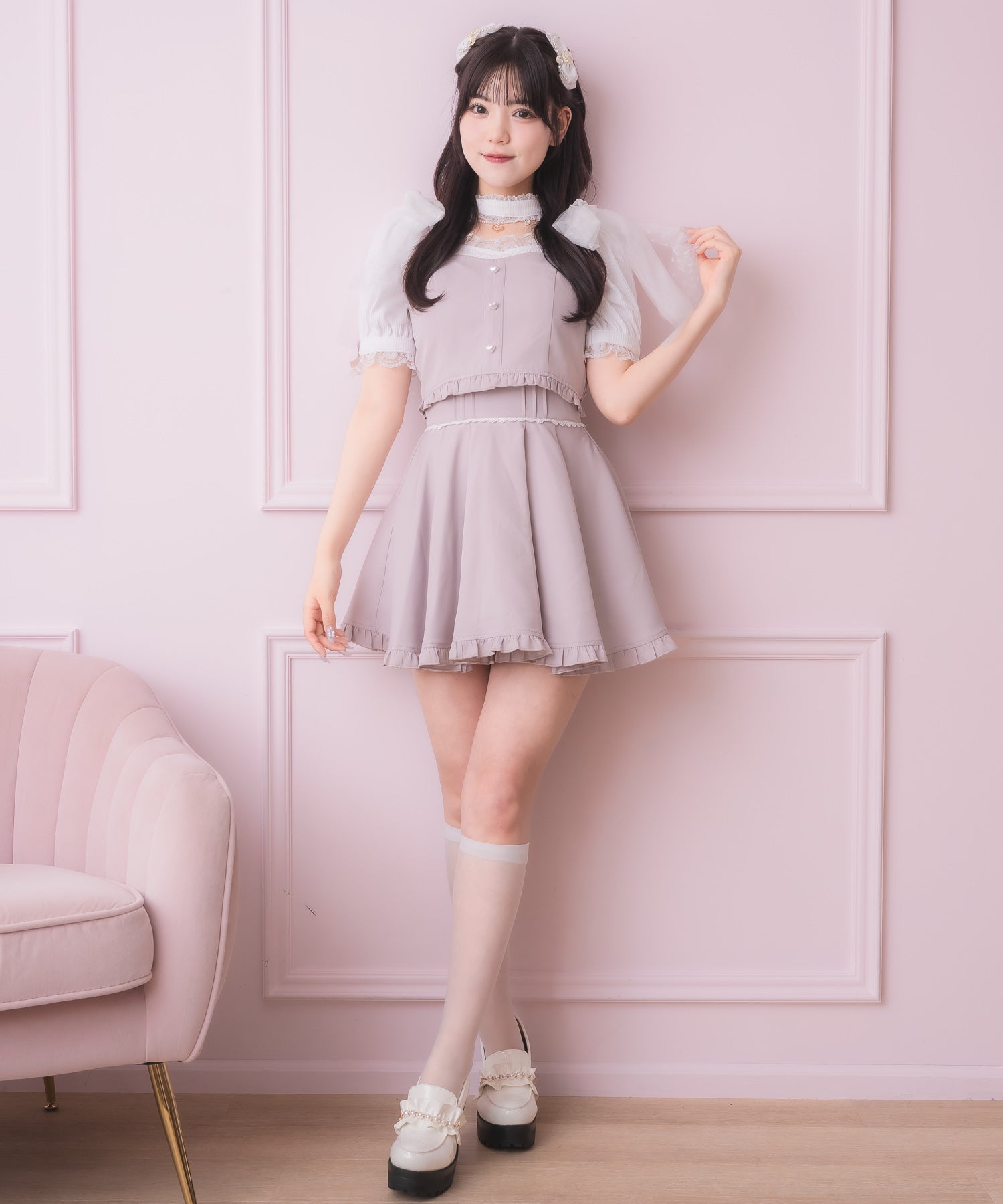 ロジータ ROJITA チュールリボンビスチェ×デコルテ開きトップスセット （ピンク） ピンク