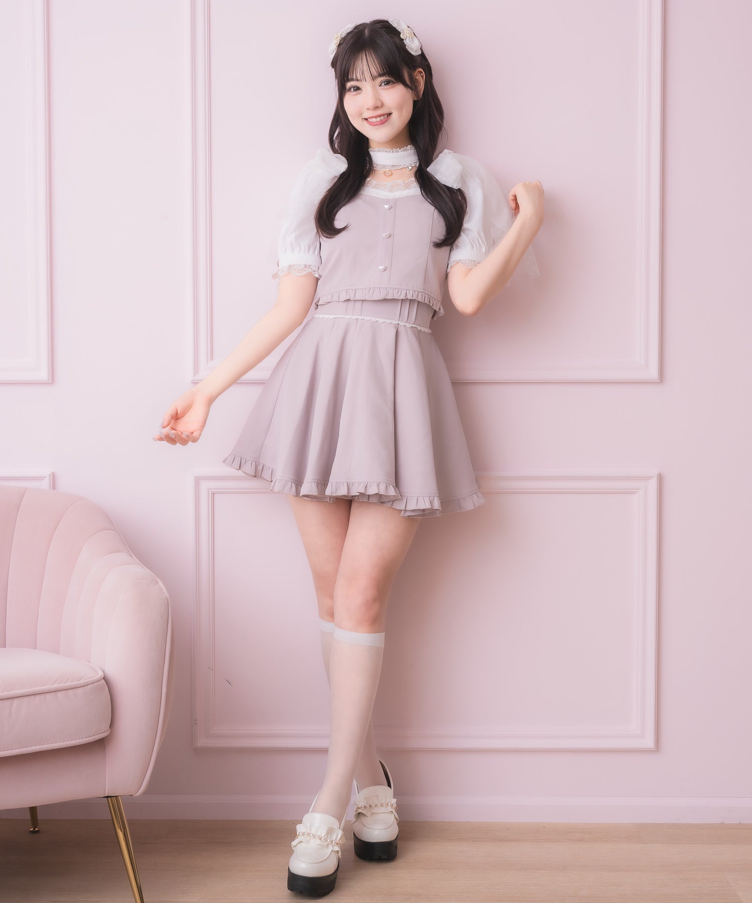 ロジータ ROJITA チュールリボンビスチェ×デコルテ開きトップスセット （ピンク） ピンク