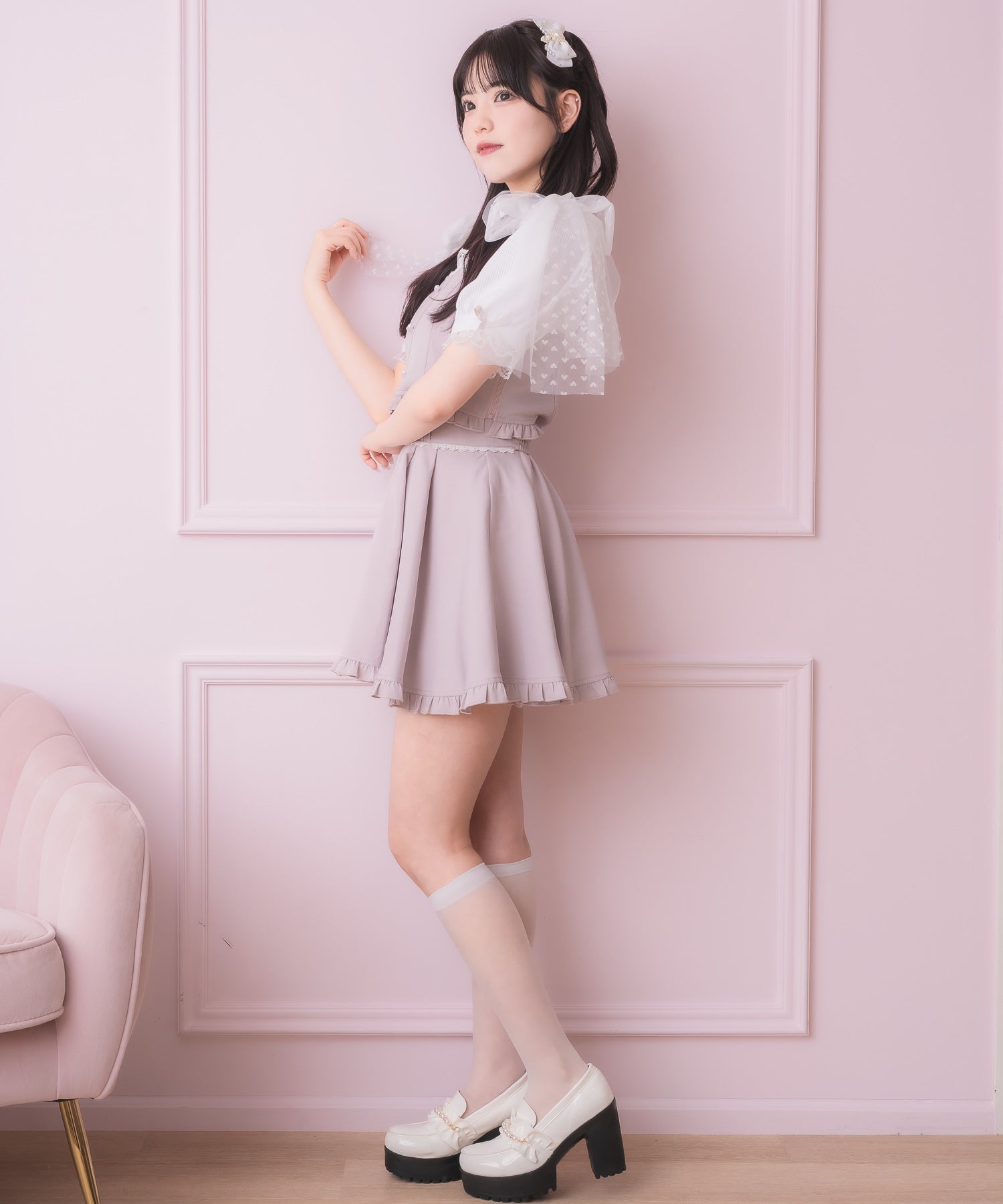 ロジータ ROJITA チュールリボンビスチェ×デコルテ開きトップスセット （ピンク） ピンク