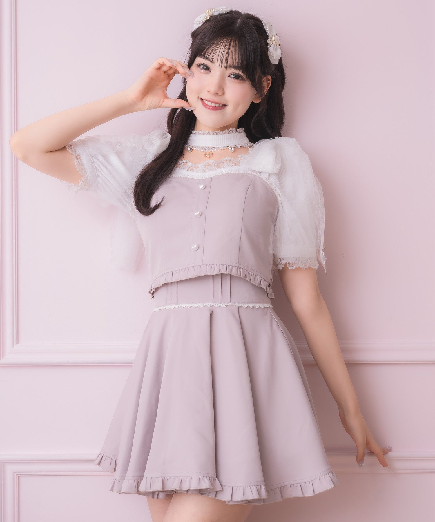 ロジータ ROJITA チュールリボンビスチェ×デコルテ開きトップスセット （ピンク） ピンク